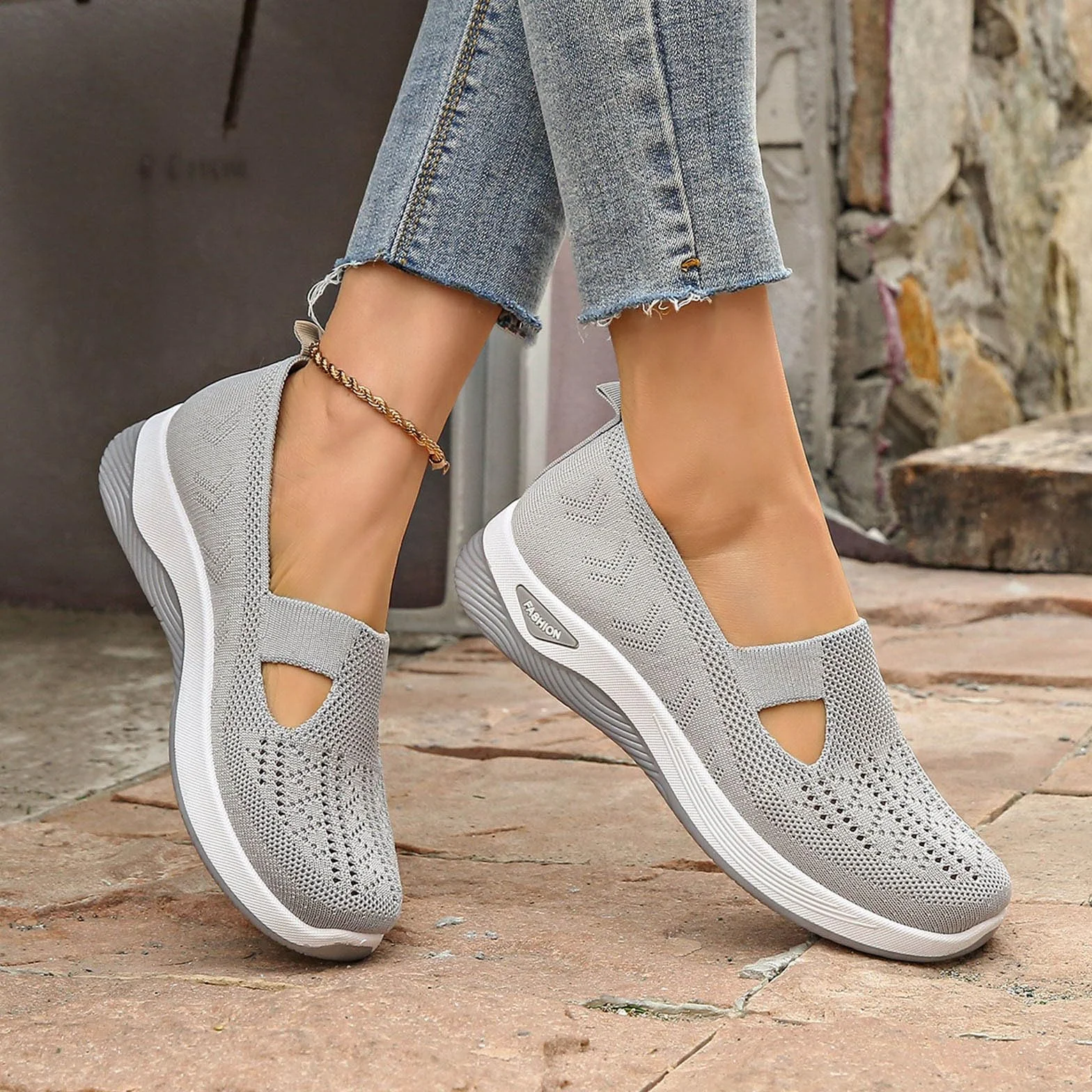 Orthopädische Schuhe Damen Slip on Sneaker Frauen Gewebt Atmungsaktiv Turnschuhe Leicht Laufschuhe Sportschuhe Bequeme Schlupfschuhe Walkingschuhe Arch Support Schuhe