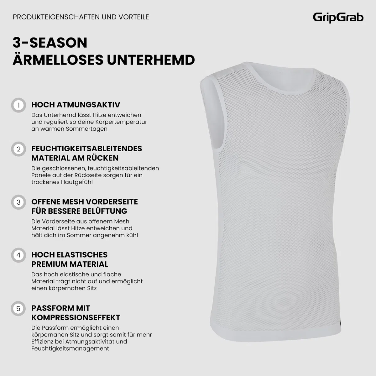 GripGrab 3 Jahreszeiten Ärmelloses Radsport Funktionsunterhemd Sleeveless Frühling Sommer Herbst Mesh Fahrrad Baselayer