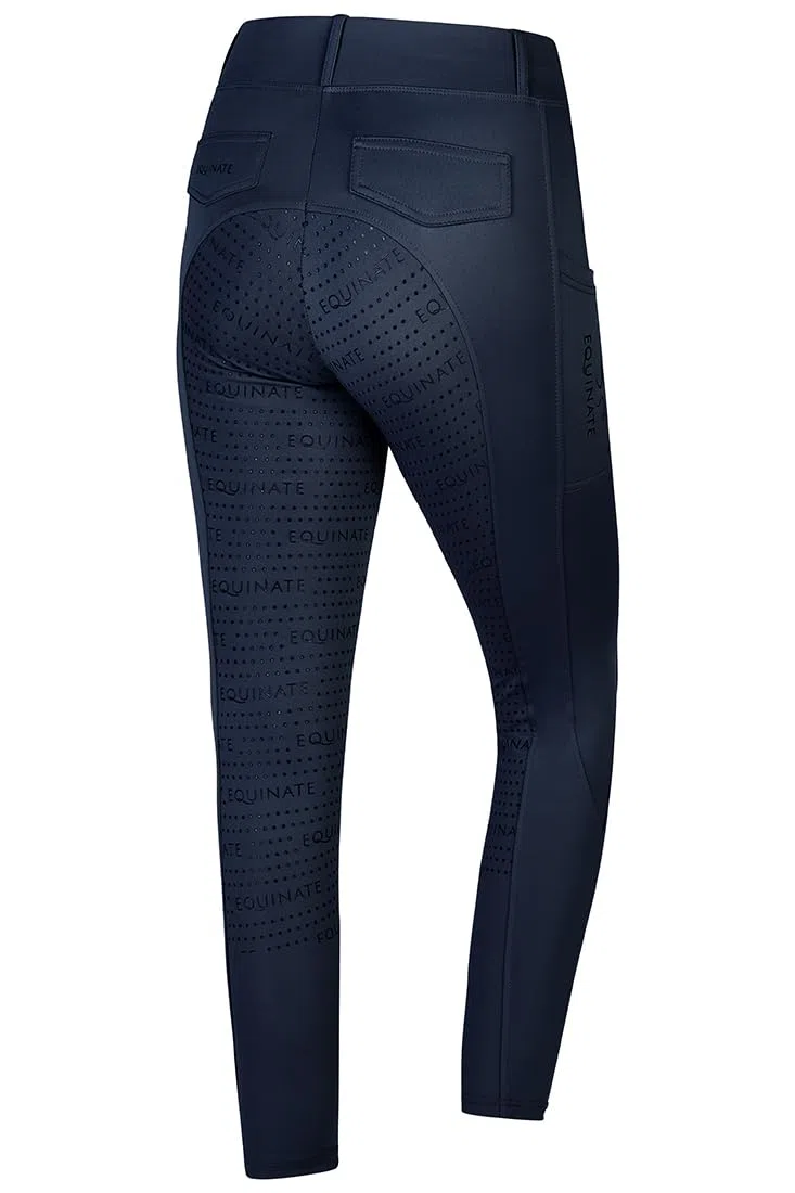 Equinate Damen Reitleggings Myla - Bequeme Reithose mit Vollbesatz Grip Handytasche und Gürtelschlaufen - atmungsaktiv elastisch rutschfest