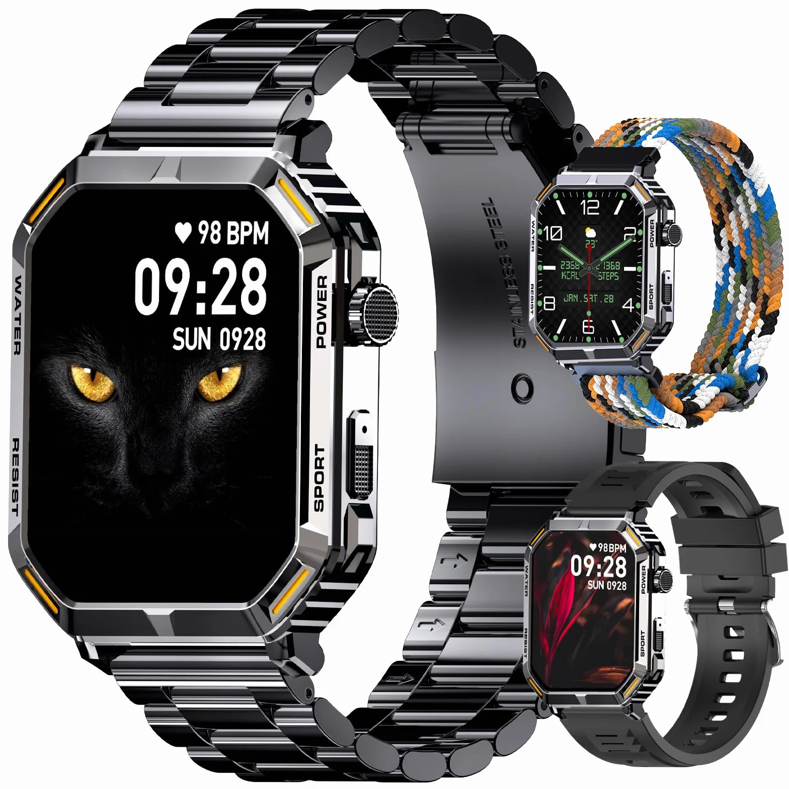 Smartwatch Herren mit Telefonfunktion, 1.95'' HD Display, Fitnessuhr Herren, 100+ Sportmodi, HF, SPO₂, Zählen Sie Schritte, Distanz, Mit Herzfrequenzfunktion, Gilt für Android/iOS, Schwarz