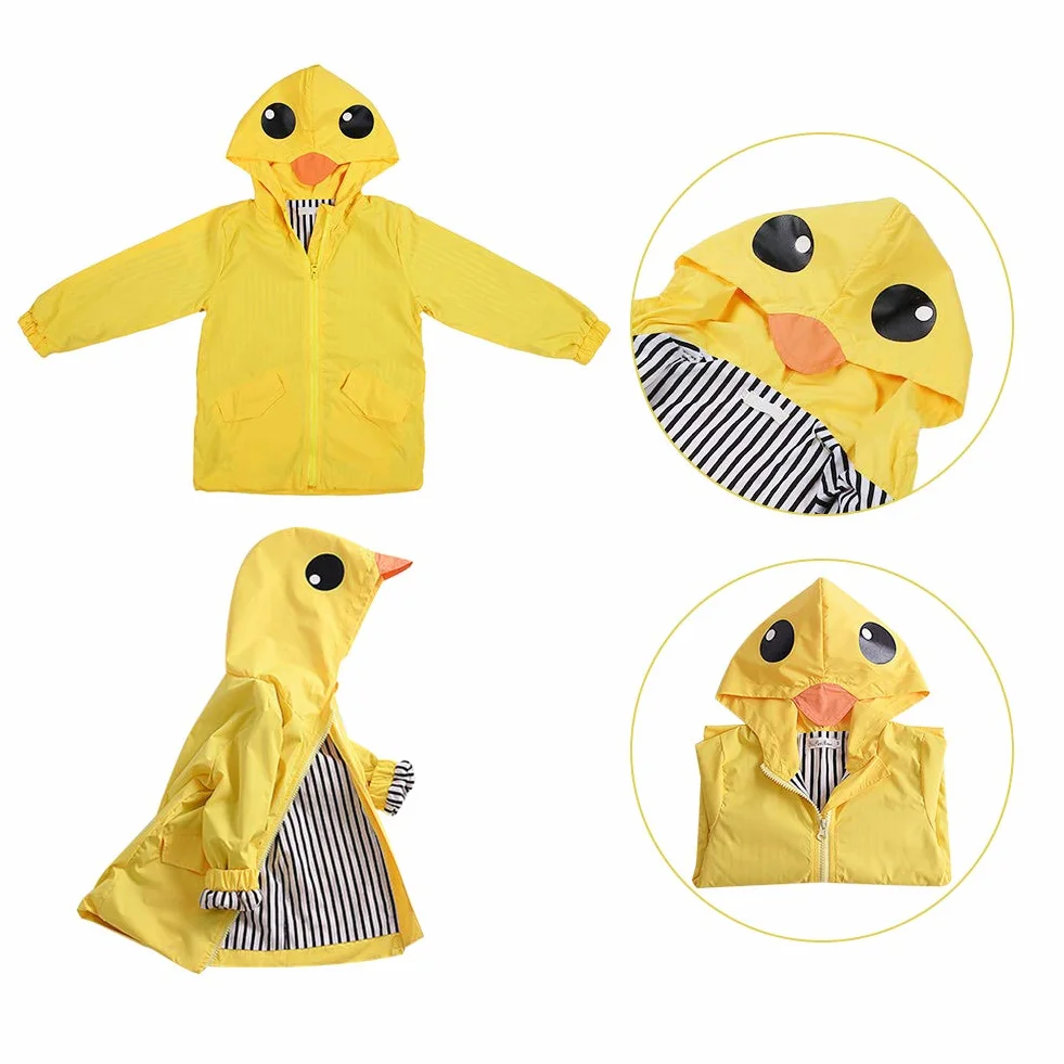 Zerodis Baby Enten Regenmantel Sommer Baby Mädchen Ente Wasserdichter Niedlicher Karikatur Hoodie Reißverschluss Leichter Regenbekleidung Mantel Outfit(100)