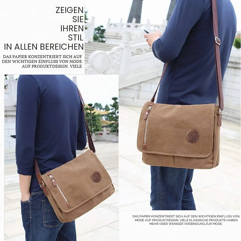AUGUR Canvas Messenger Bag fur Herren Laptoptasche 13 Zoll Umhangetasche Vintage Herren Umhangetasche Mittlere Arbeitstasche (braun)