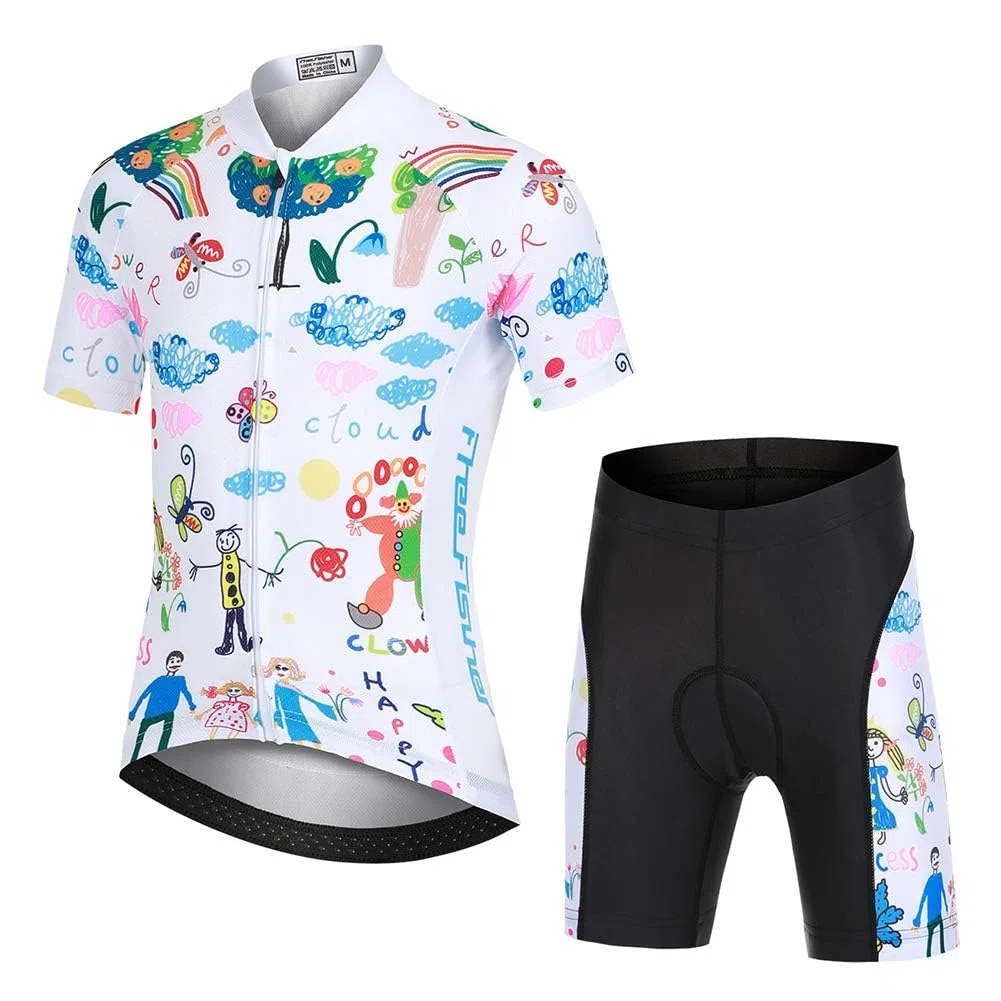 Kinder Radtrikot Set Jungen radsport anzüge (Fahrrad Trikot Kurzarm + Radhose) Mädchen Fahrradbekleidung Anzug mit Sitzpolster