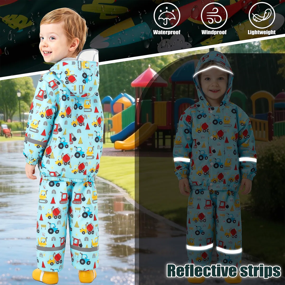 Regenanzug für Kinder, Mädchen Wind und wasserdicht Netzfutter Regenjacke & Regenhose Leicht Regenmantel mit Reflektor Regenset Zweiteiliger Regendichte Matschanzug Regenkleidung 1-7 Jahre