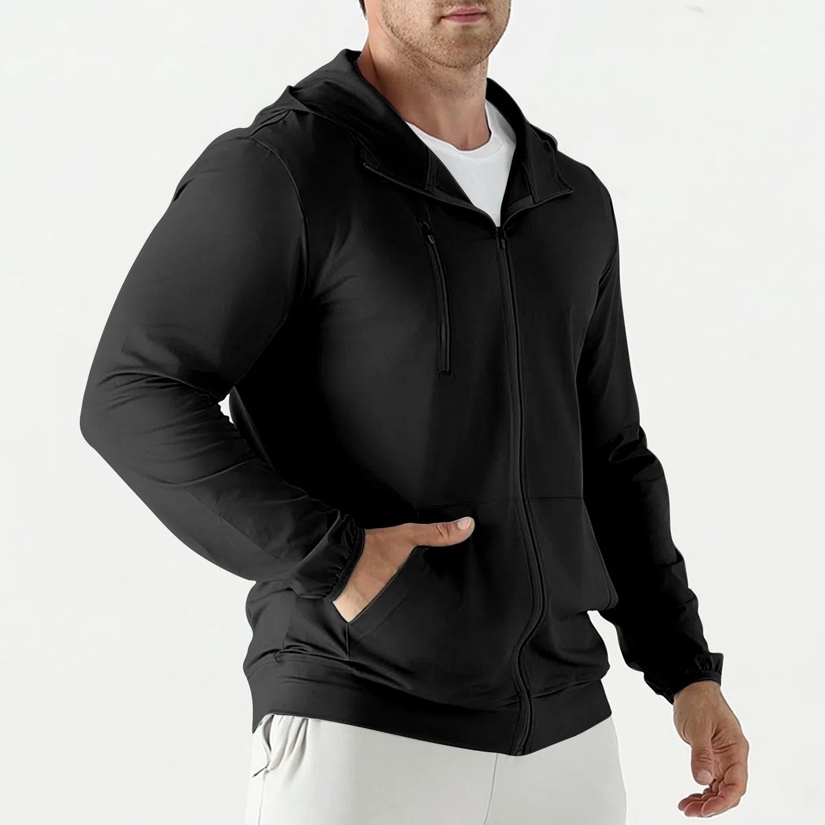 Leichte Laufjacke Herren,Windbreaker Kapuzenpullover mit Reißverschluss Tasche Sport Hoodie Herren