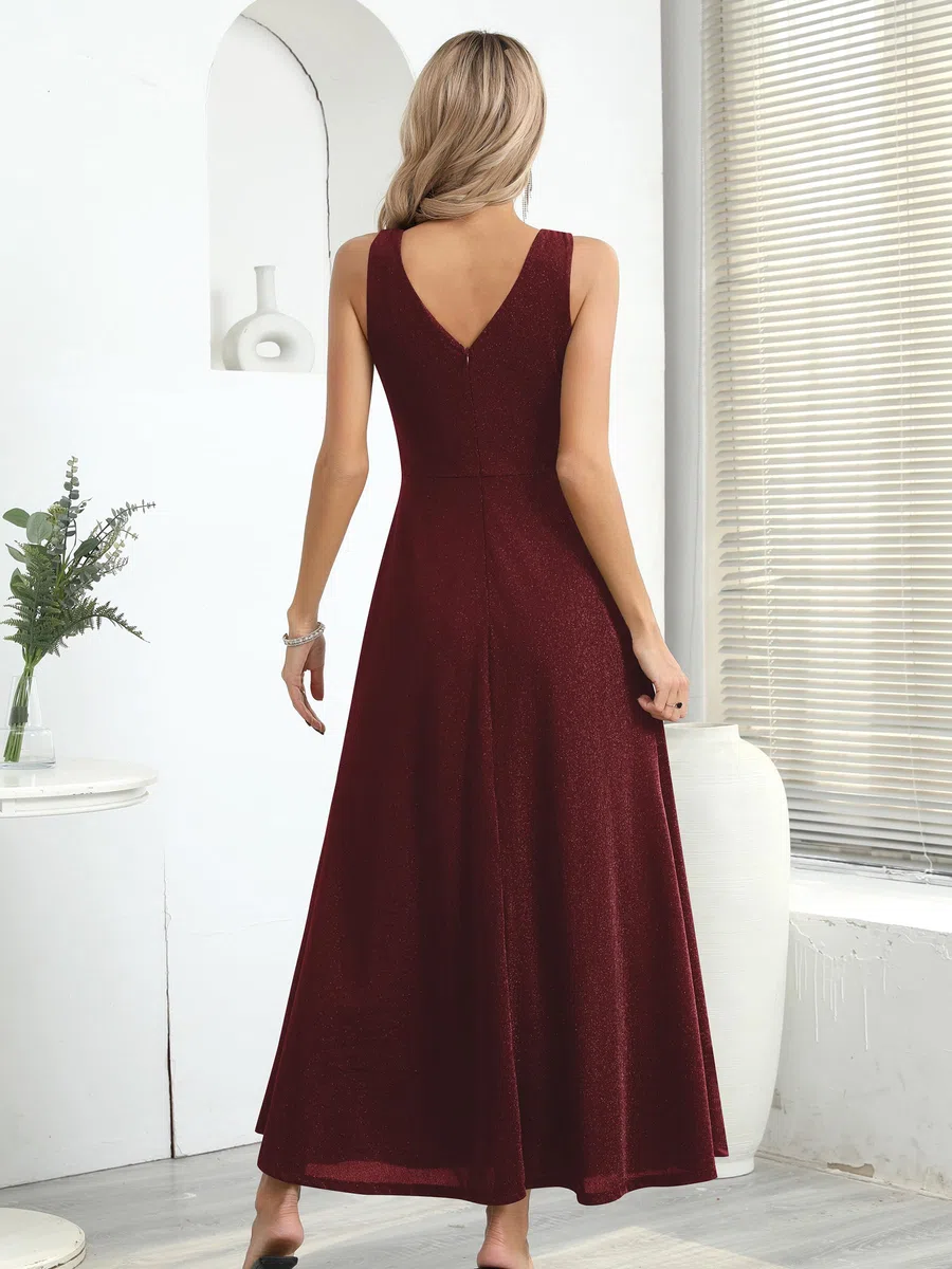 Missufe Damen Elegant Wickelkleid Abendkleid Cocktailkleid Ballkleid Maxikleid Lang Hochzeit Festlich V-Ausschnitt Kleider mit Schlitz