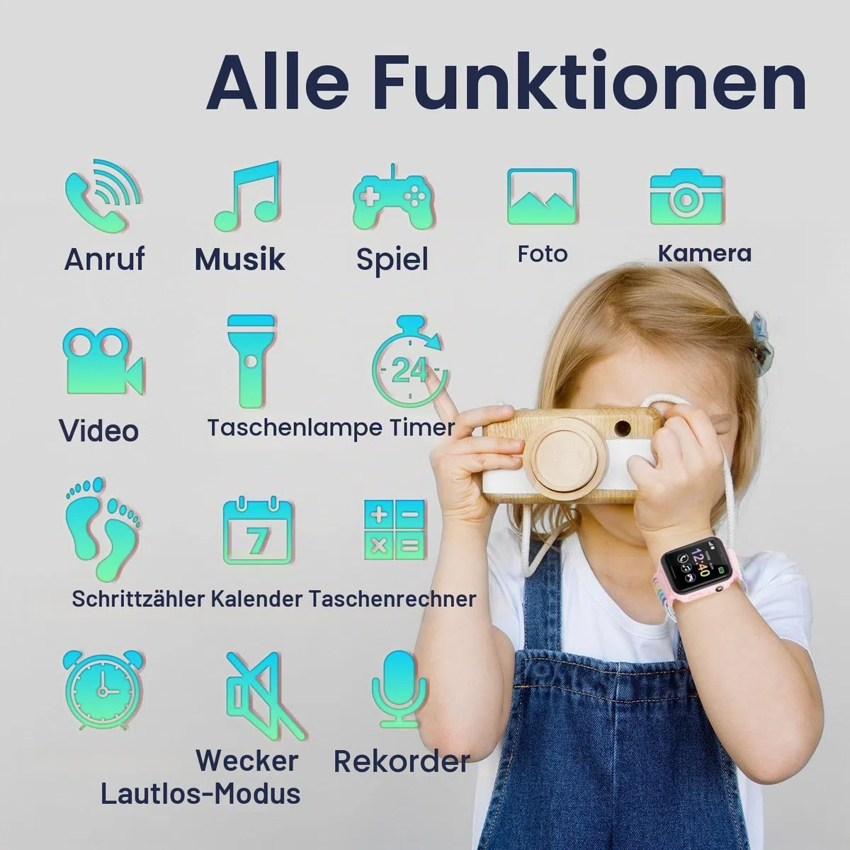 Kinder Smartwatch, Telefon Uhr für Kinder 10 Spiele MP3 Musik Anruf Taschenlampe Kamera SOS Touchscreen, Kids Smart Watch mit Schrittzähler Wecker Recorder Geschenk für Junge Mädchen (Blau)