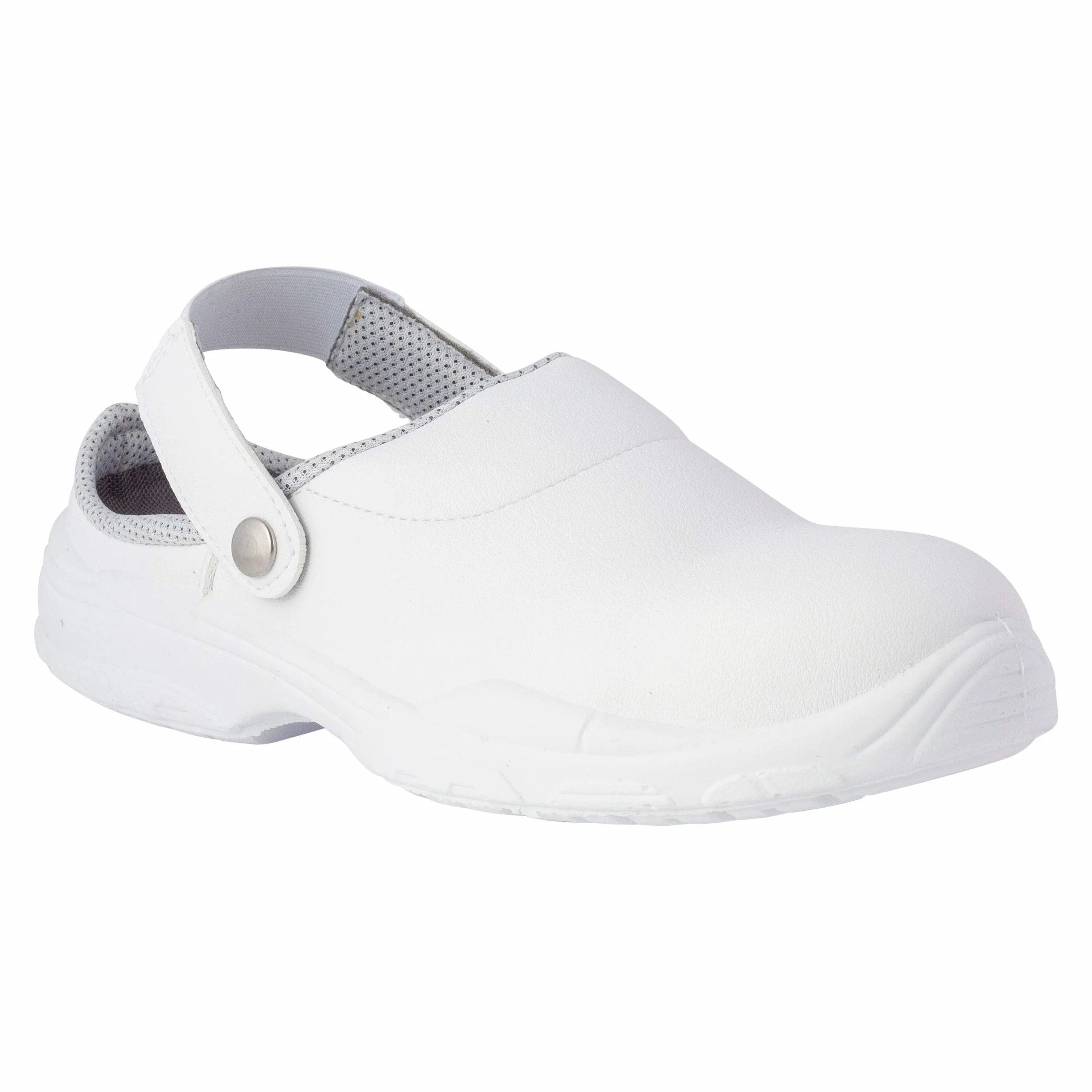 REPOSA Medical – Sanitär-Clogs für Damen und Herren aus Mikrofaser + Sicherheitskappe aus Verbundstoff, Anti-Schock und antistatisch, mit Kordelzug, Bequeme und rutschfeste Küchenschuhe, Weiß, 39 EU