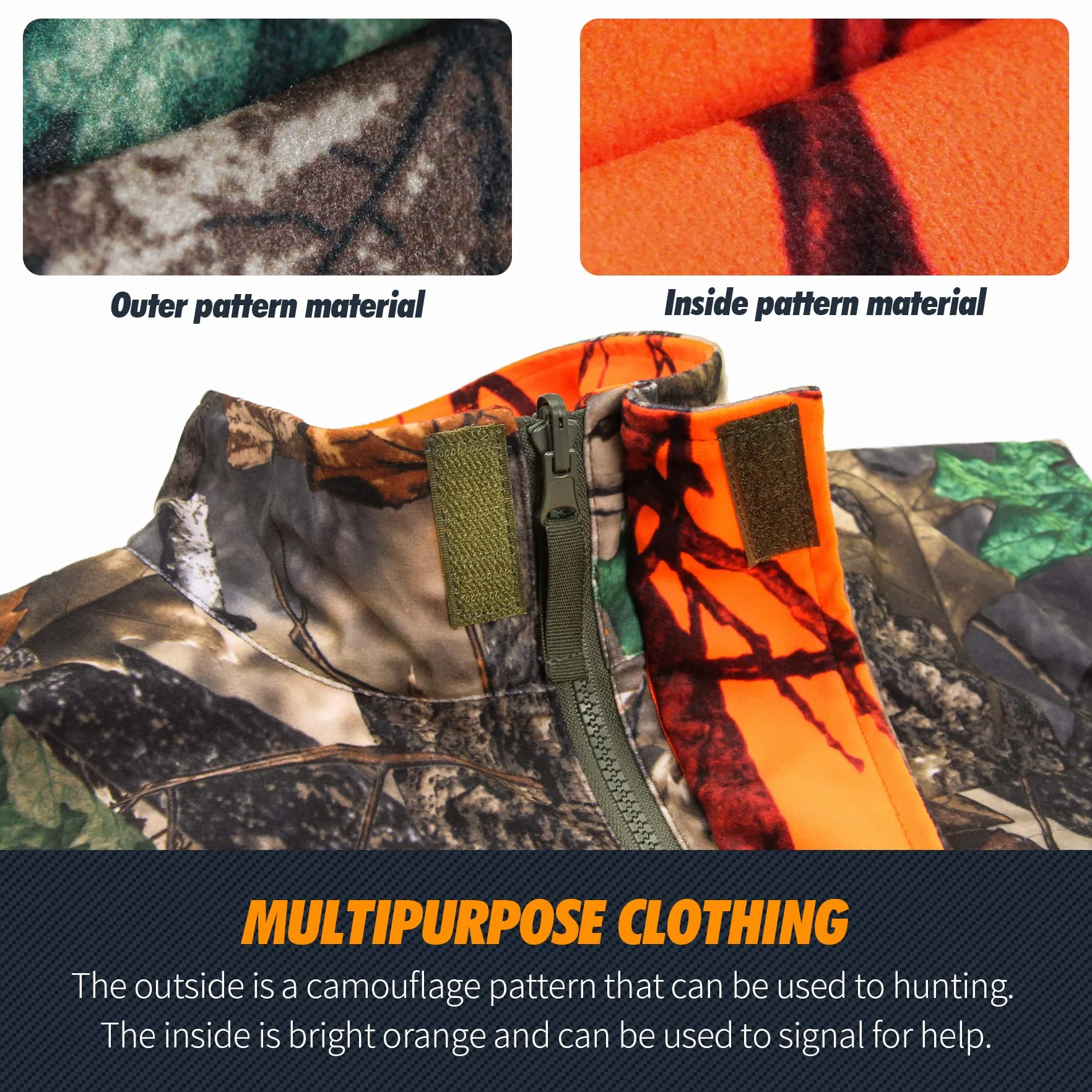 GUGULUZA Herren Jagd Weste Weich Protector Warnweste Angelweste Reversibel Orange + Camouflage