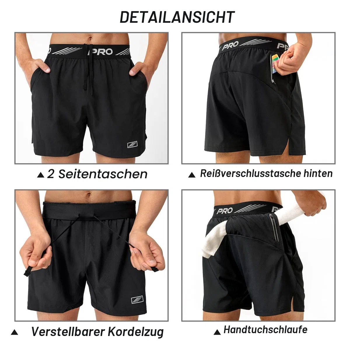 2er Pack 9" 5" Herren Sport Shorts Trainingsshorts Laufshorts Sporthose Laufhose Jogginghose Kurze Schnell Trocknend Reißverschlusstasche