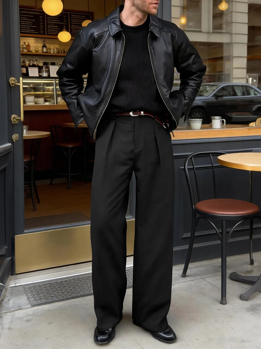 JMIERR Anzughose Herren Baggy Business Für Männer Lang Stretch Weite Stoffhose Lockere Freizeithose