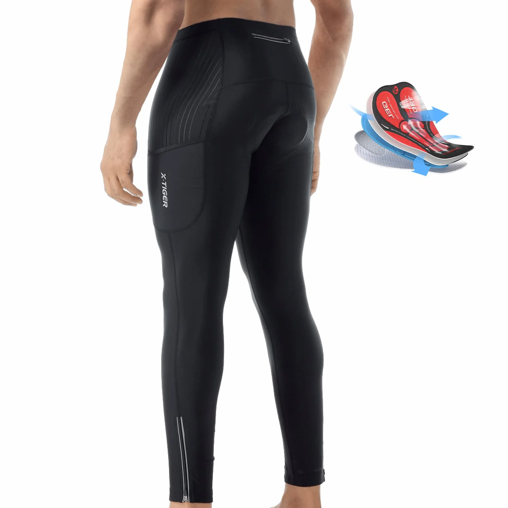 X-TIGER Fahrradhose Herren Lang mit 5D Sitzpolster,Radlerhose Herren Lang Atmungsaktive Schnelltrocknende Radhose mit 3 Taschen