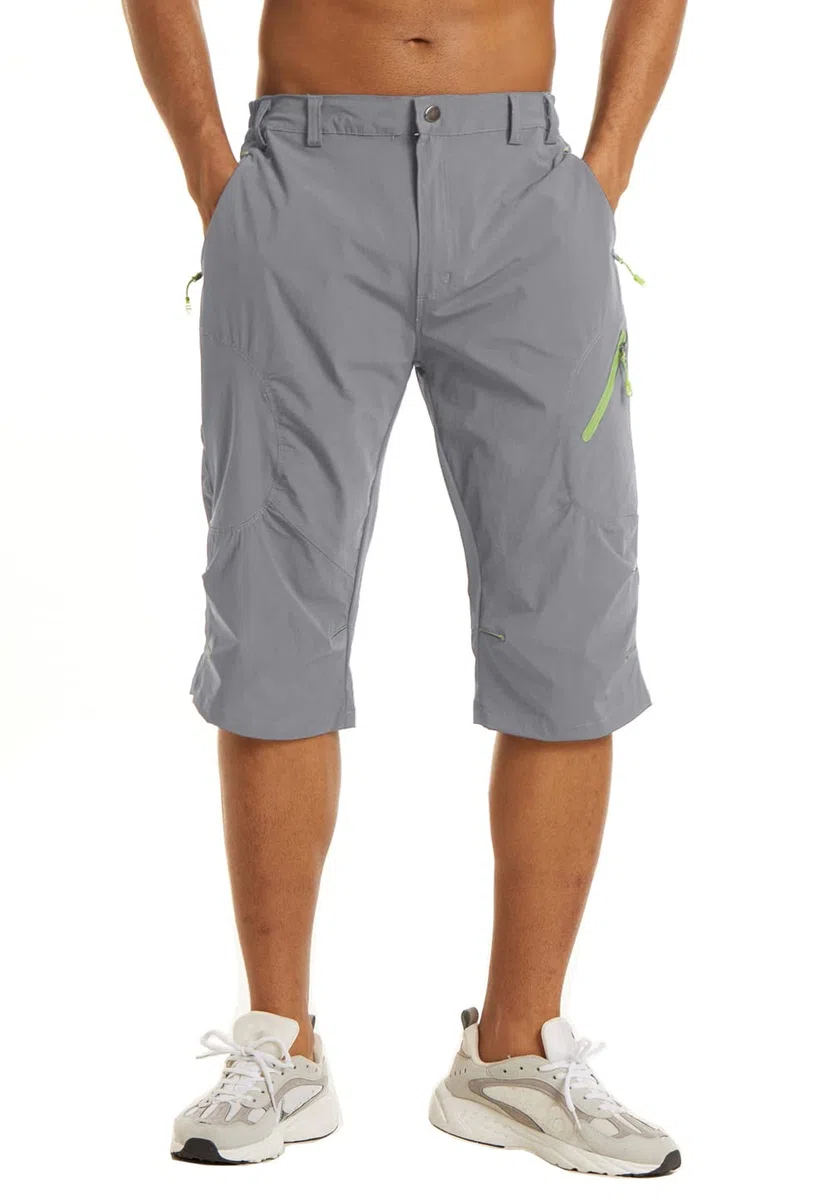 KEFITEVD Herren 3/4 Outdoor Hose Schnelltrocknend Viele Taschen Wanderhose Stretch Capri Radhose Leicht Atmungsaktiv Sommer Shorts