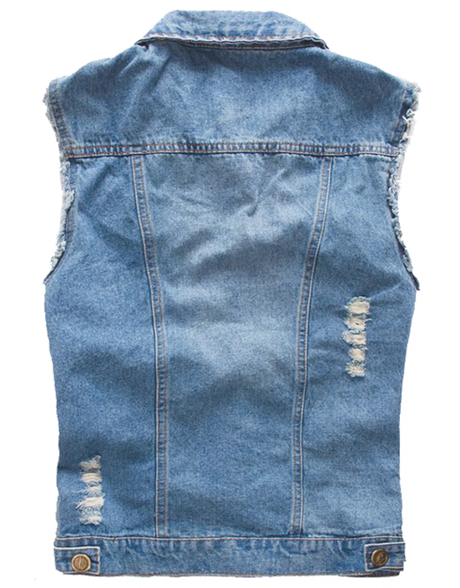 Herren Denim Westen Zerrissen Casual Ärmellos Biker Fashion Jeansweste