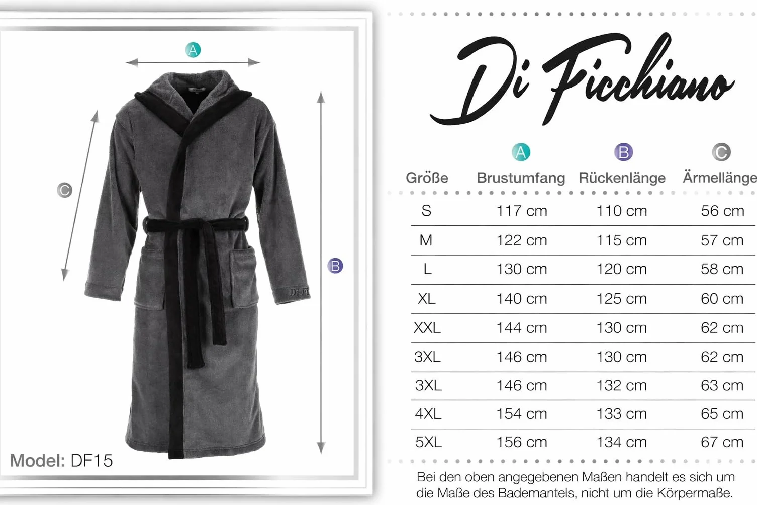 Di Ficchiano Herren Bademantel Monza mit Kapuze I Morgenmantel flauschig I Nachtwäsche aus edler Mikrofaser I Kimono mit Farb- & Größenauswahl S - 5XL I Bath-Robe Öko-Tex Standard 100