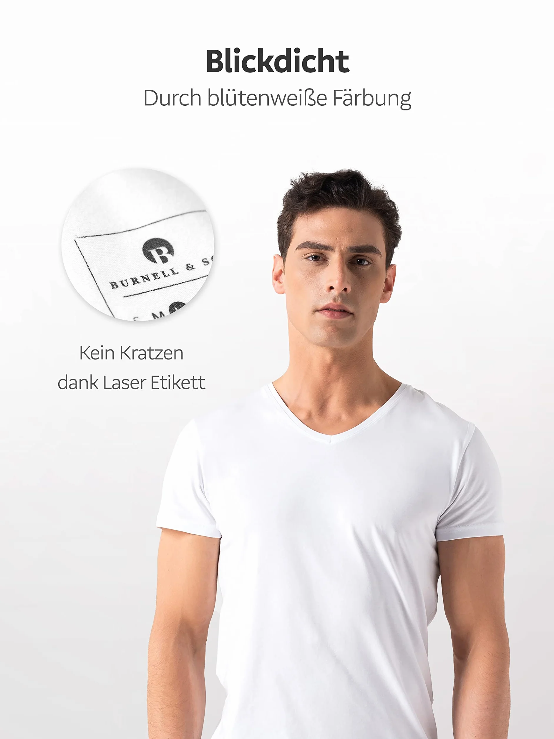 Burnell & Son Herren T-Shirt 3er Pack V-Ausschnitt Unterhemd Herren - Stretch - Kurzarm Shirt Männer aus Baumwolle Basic Slim Fit