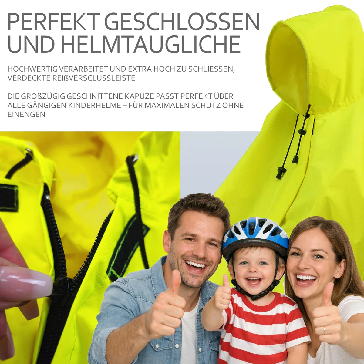 BambiniWelt Regencape Kinder – Regenponcho für Fahrradsitz, für Römer, wasserabweisend & reflektierend, Nylon Regenschutz mit Kapuze für Helm, für Kinderfahrradsitze