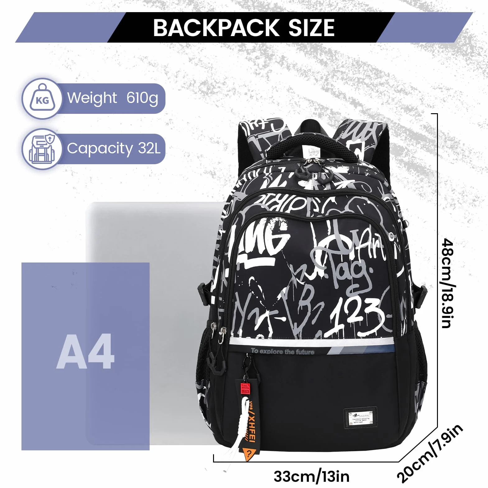 Amythe Schulrucksack Teenager Rucksack für Jungen - Wasserdichter Casual Daypack, Schulranzen Ideal für Schule, Reisen und Hochschulen, School Bag Schwarz