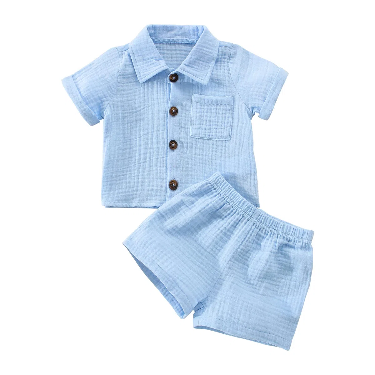 Yassiglia Baby Jungen Musselin Kleidung Set Weiche Bekleidungssets für Kleinkind Sommer Baumwolle-Leinen Outfit Kurzarm Revers Hemd + Shorts