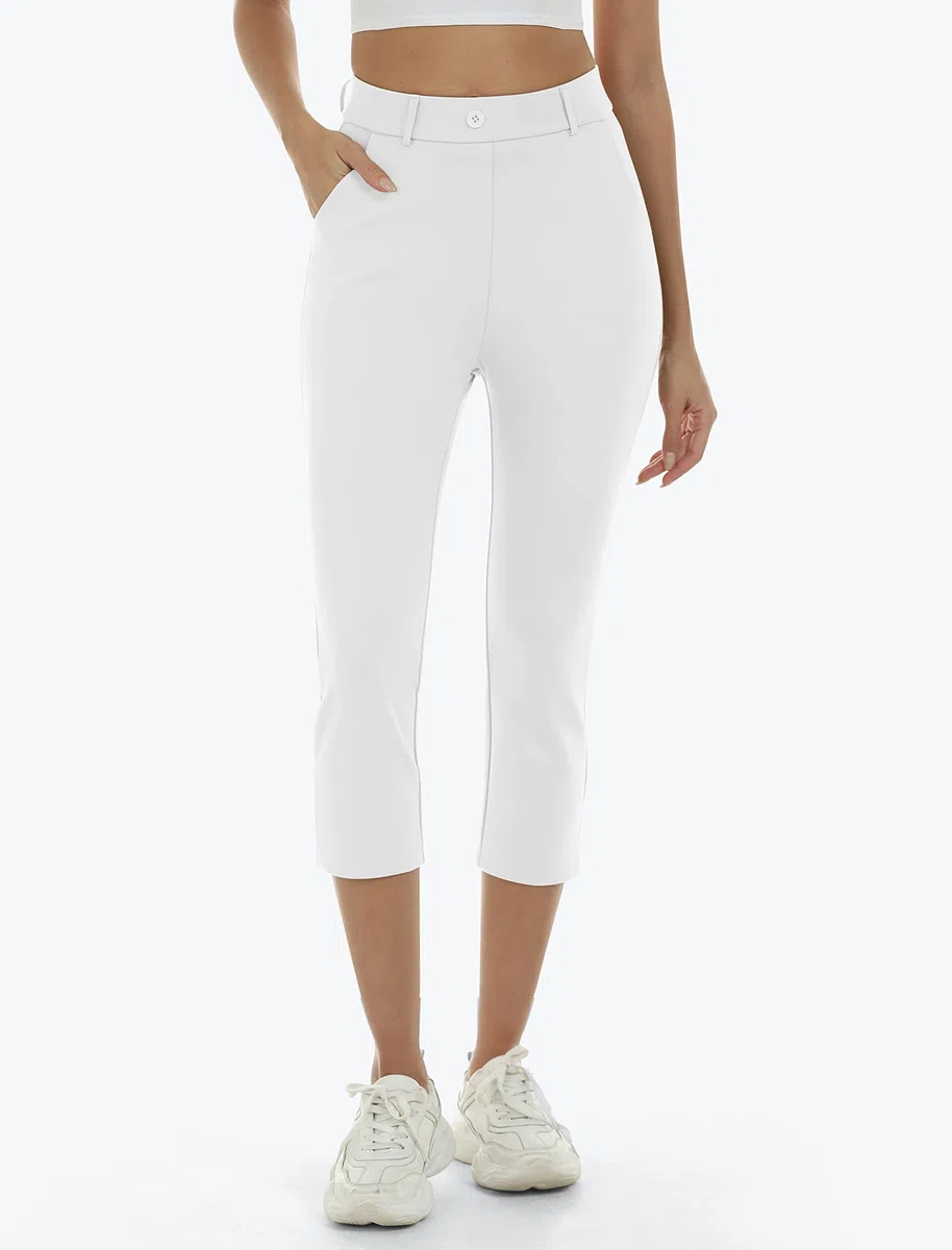 MoFiz Damen-Golfhose, Caprihose, Stretch, schmal, Business, Freizeit, gerades Bein, Yoga-Kleid, Hose mit Taschen, Bürohose