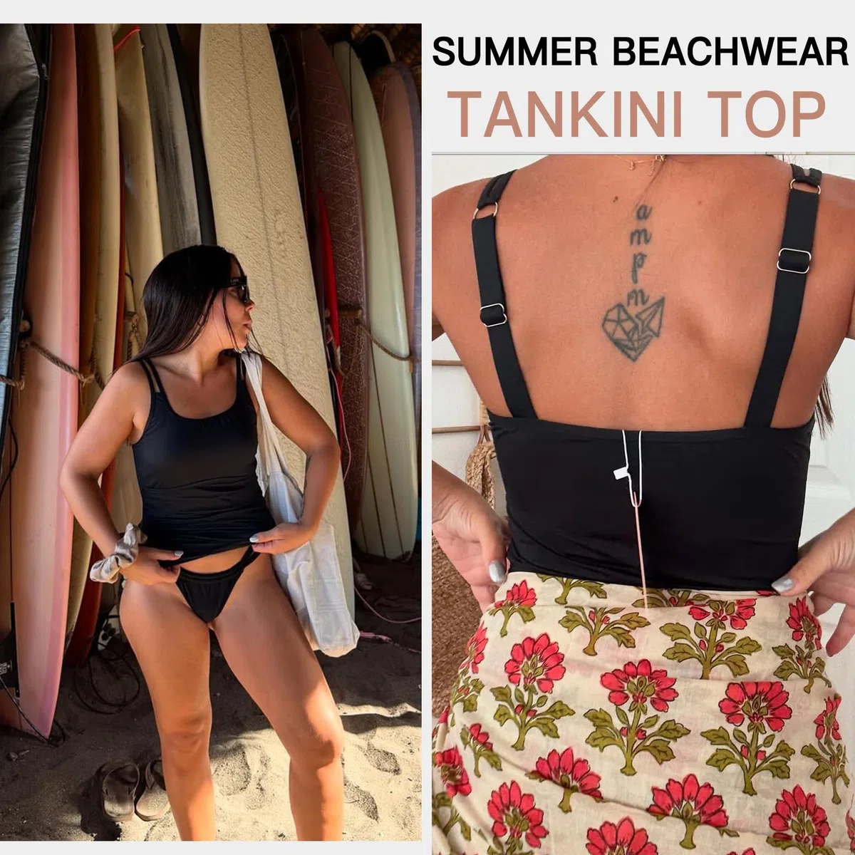 WOWENY Tankini Damen Bauchweg Badeanzug Oberteil Einzeln Bademode Elegant Swimsuit Gepolsterte Sommer Beachwear Sport Freizeit(Nur Tankini Oberteil)
