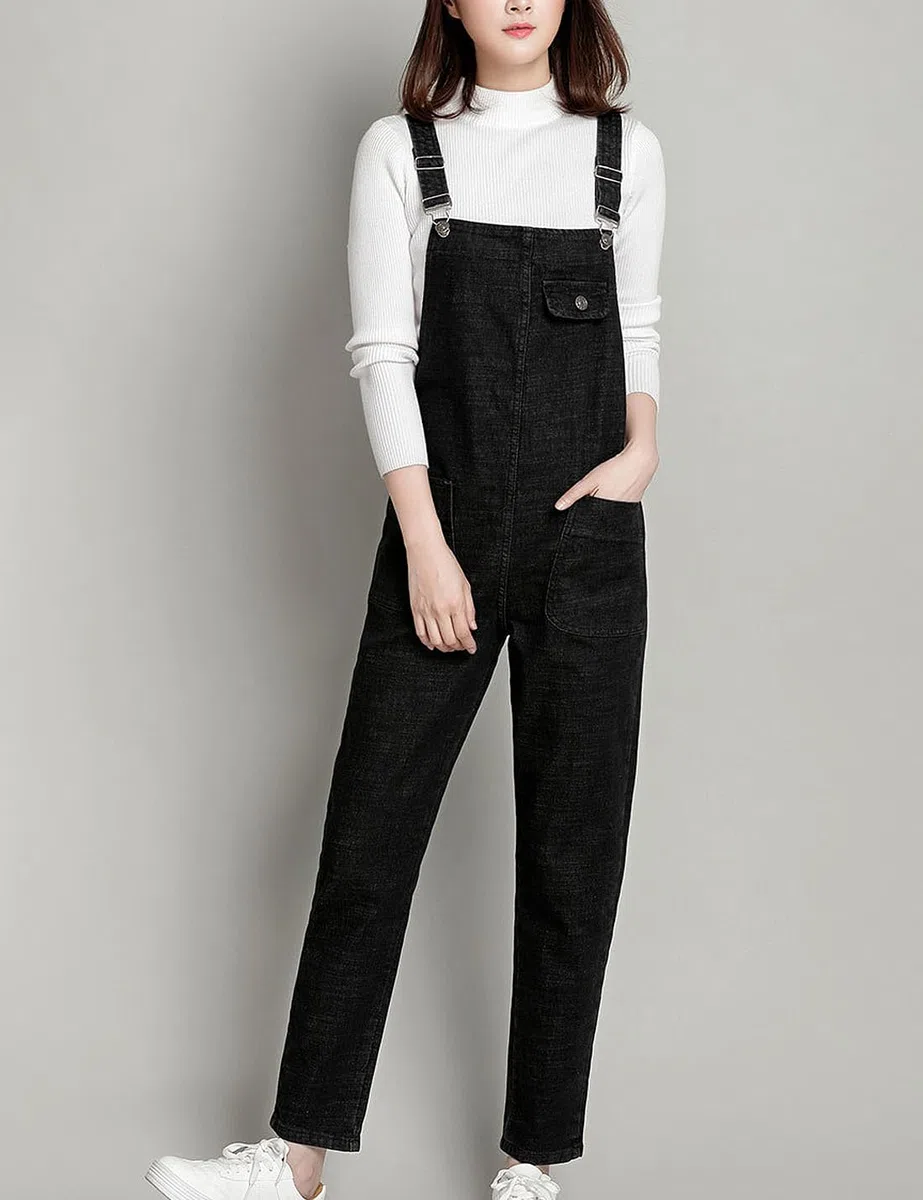 Damen Casual Loose Denim Latzhose Bib Verstellbare Jean Overalls Romper Jumpsuit Harem Hosen