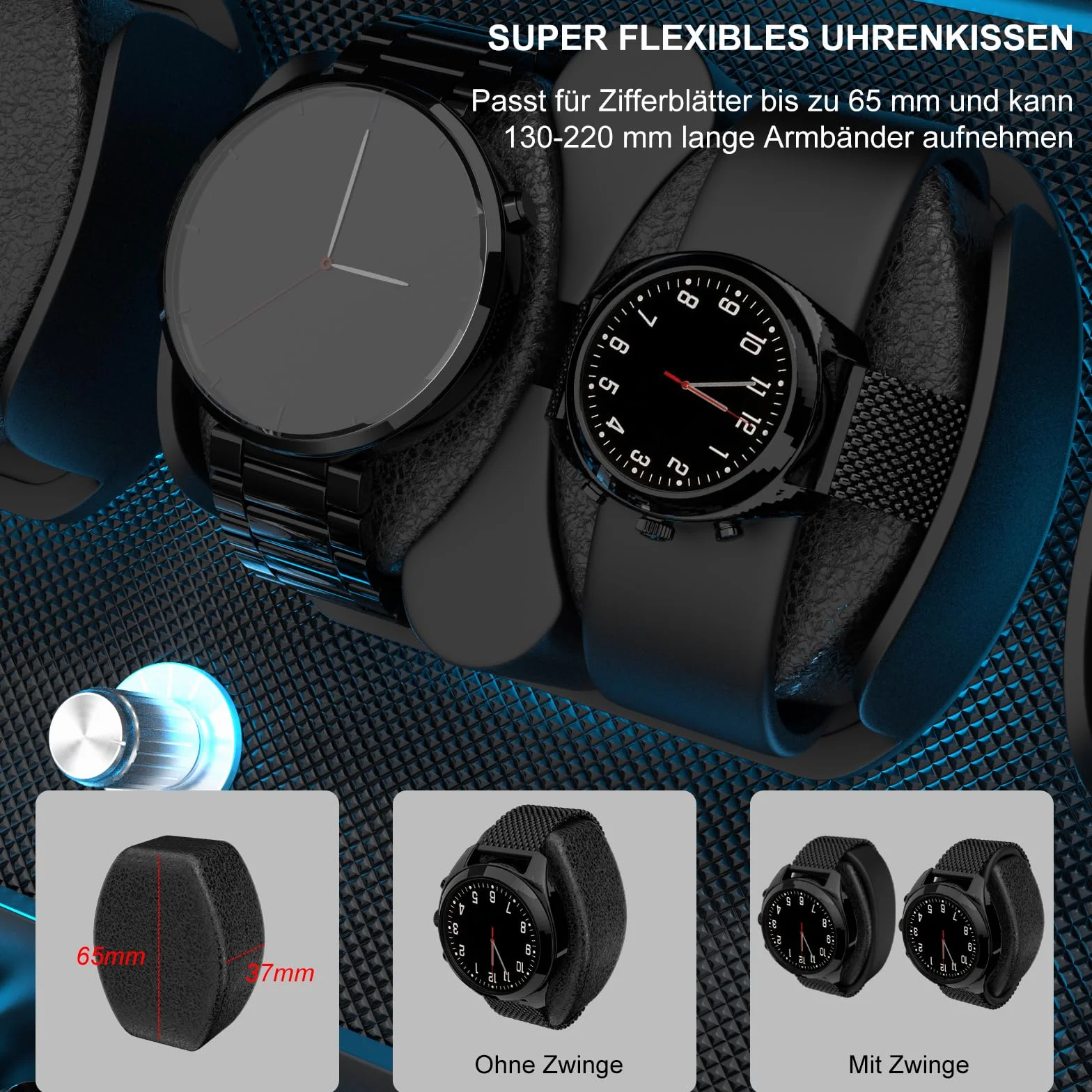 XTELARY Uhrenbeweger für 4/6/8/12 Automatikuhren, Abschließbarer Automatikbeweger mit 4 Rotationsmodi,Extra Uhrenfächern, Flexible Uhrenkissen, Leiser Mabuchi Motor und Blaue Hintergrundbeleuchtung