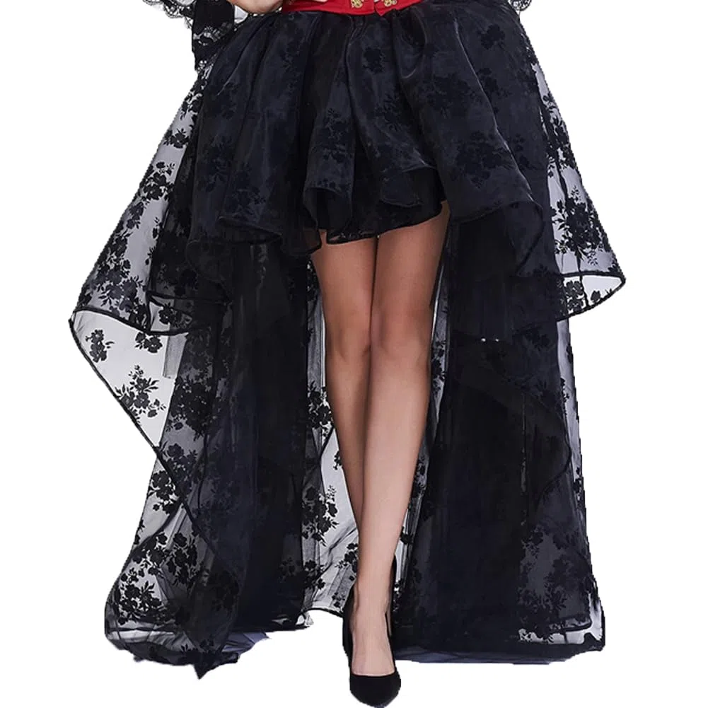 Damen Elegant Midi Skate Rock Schwarz Vintage Korsett Rock Lang Festlich Rock Hochzeit Cocktail Langrock
