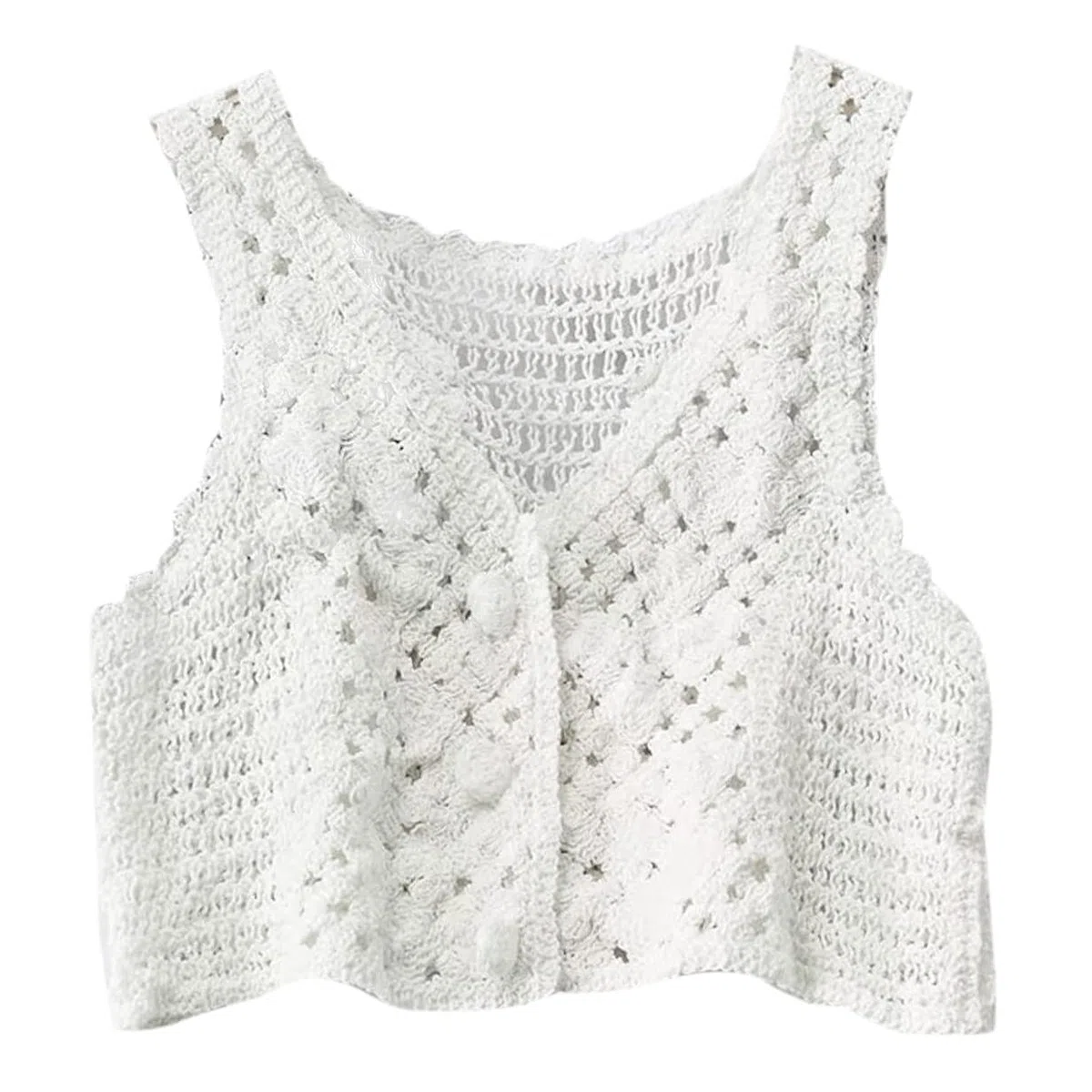 LUOFENG Damen-Weste, gehäkelt, Strick, ärmellos, bauchfreies Top, Weste, florale Spitze, Knopf-Weste für Jac