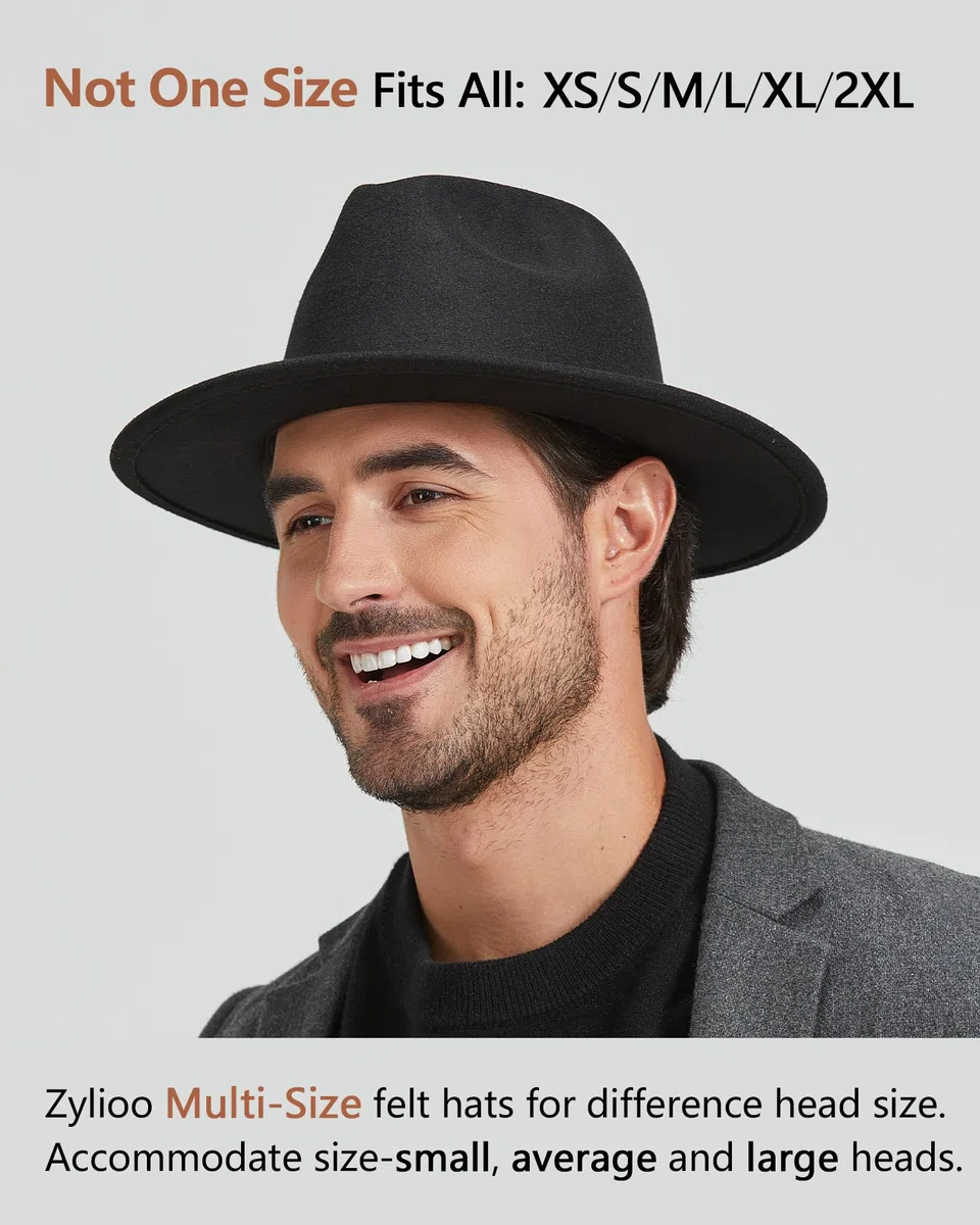 Zylioo S/M/L/XL/XXL Filzhut für Herren Damen,Fedorahut Panama Hut mit breiter Krempe,Winter Klassischer Trilby Hut