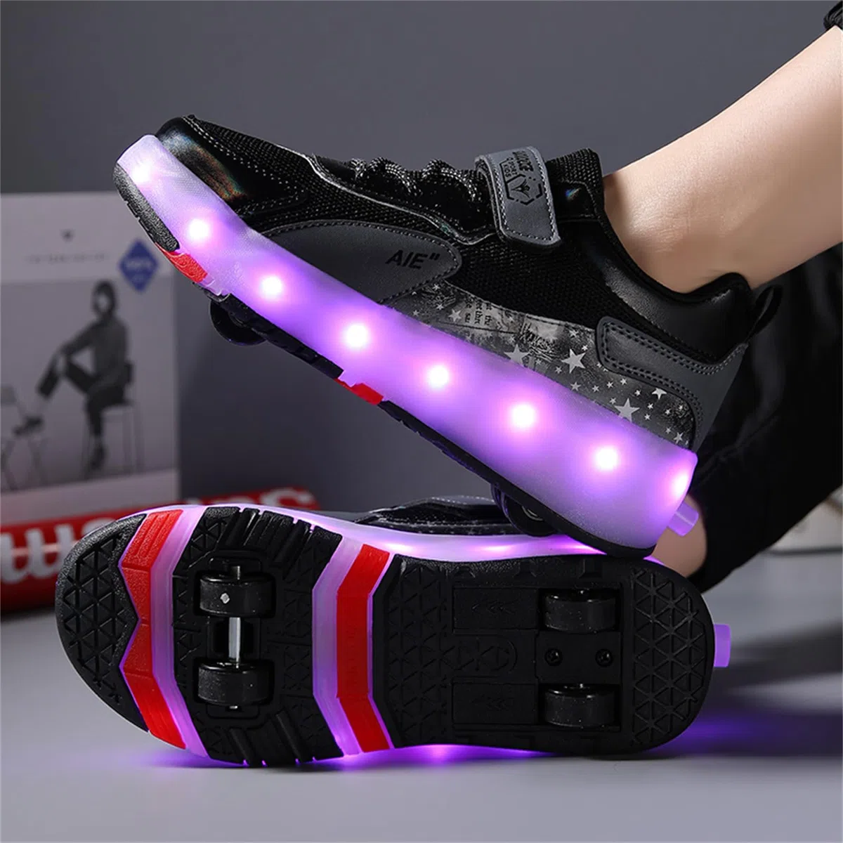 Mateju Schuhe mit Rollen für Jungen Mädchen Kinder Rollschuhe Schuhe mit 4 Rollen, 2 in 1 Turnschuhe Versenkbarer, Damen Herren Roller Schuhe Turnschuhe Skateboardschuhe