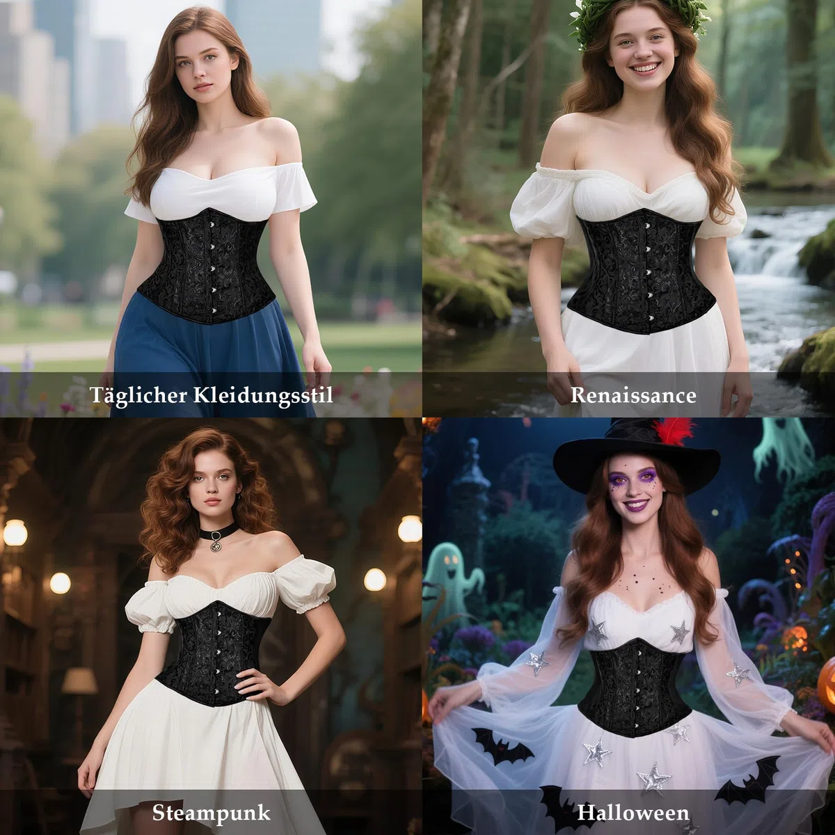 TRIWORKS Korsett Damen Corsage Bustiers Unterbrust Korsett Satin Lace Up Waist Cincher für Halloween und Karneval XS-6XL