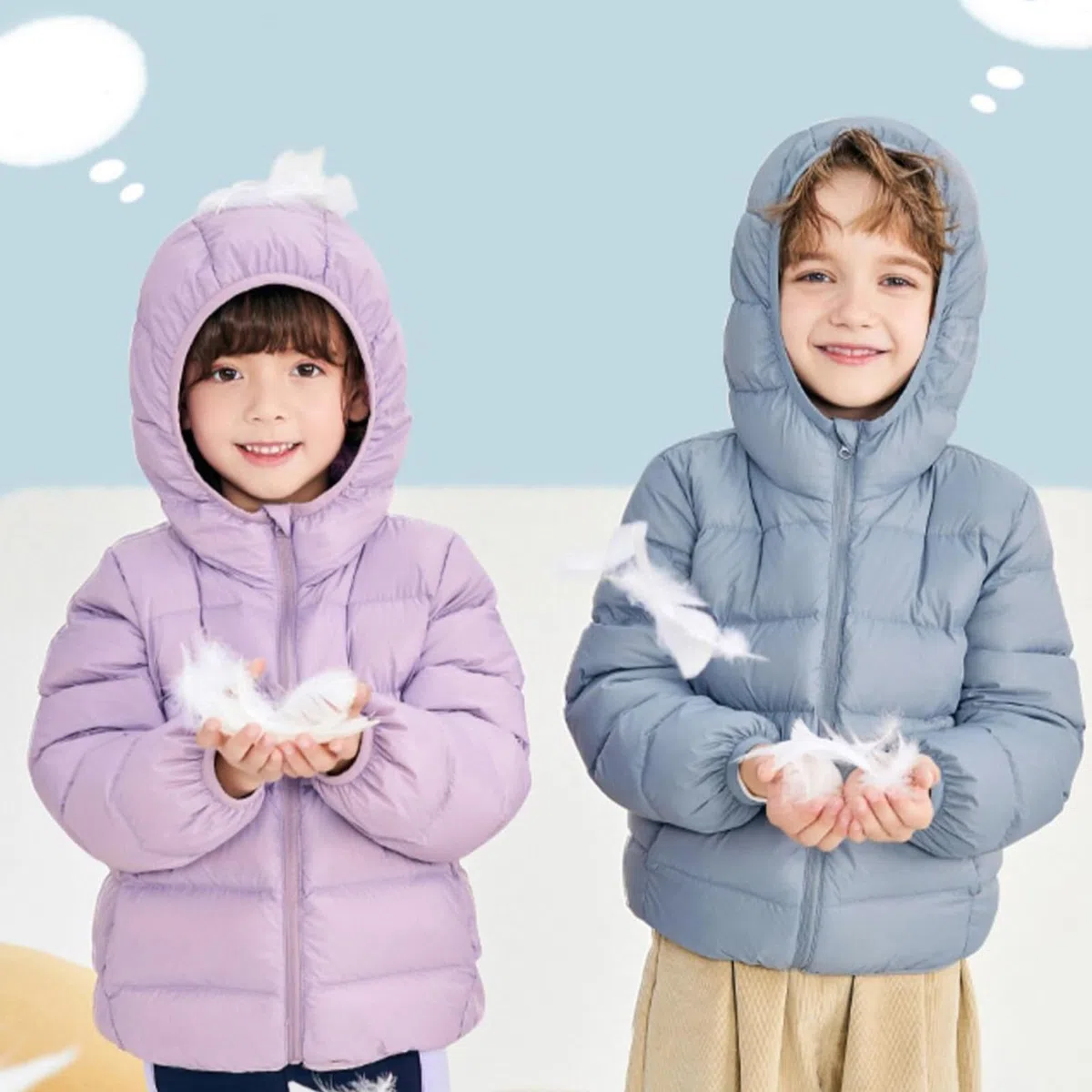 Kinder Steppjacke Leichte Daunenjacke mit Kapuze Einfarbige Dünne Winterjacke für Jungen und Mädchen