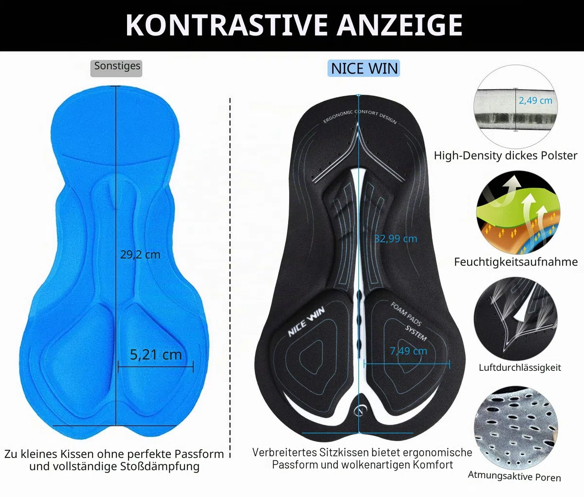 NICEWIN gepolsterte Mountainbike-Shorts für Herren, leicht, atmungsaktiv, für Radfahren, MTB, halblange Hosen mit Taschen