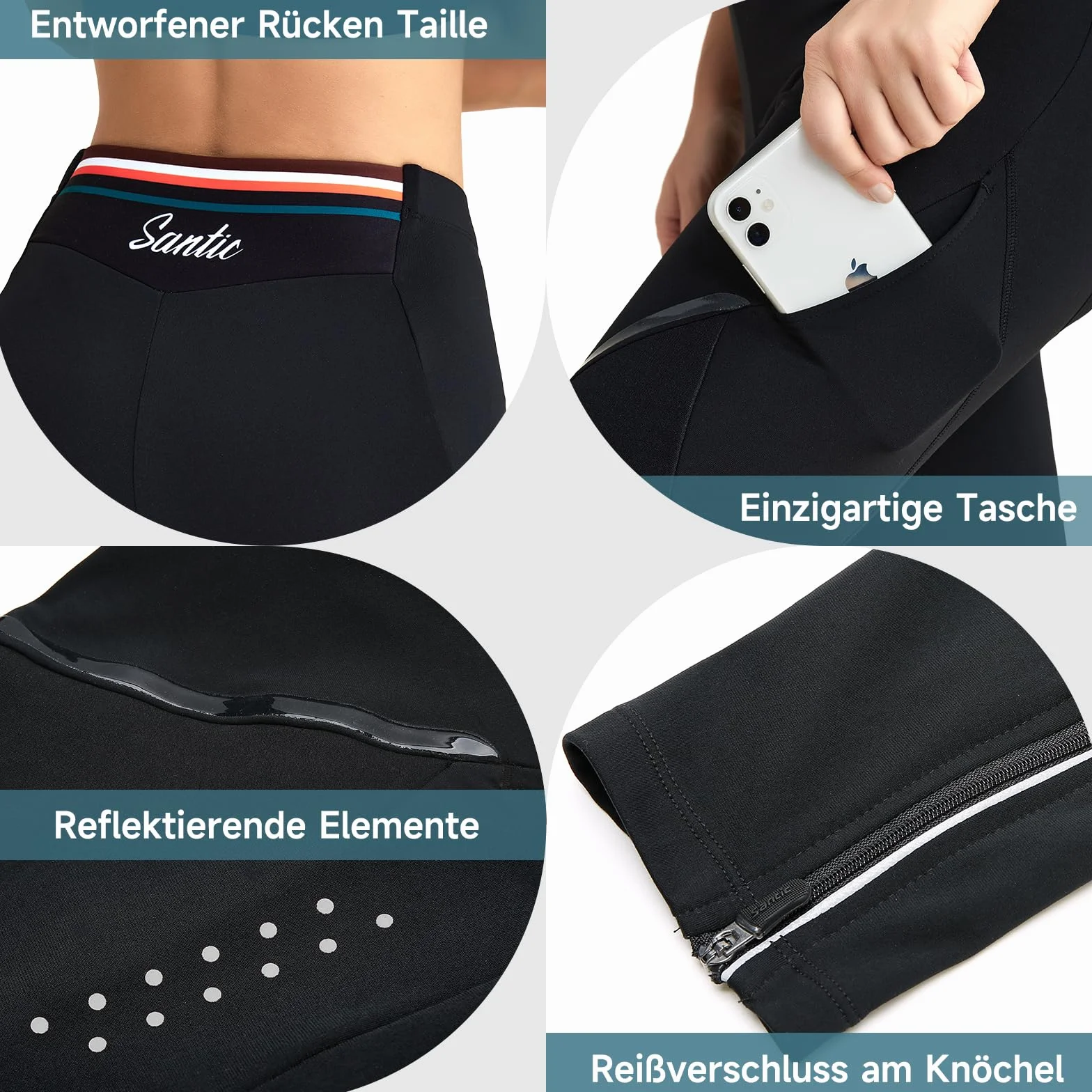 Santic Fahrradhose Lang Damen Gepolsterte Thermo Winter Radhose Sitzpolster Reflektierend Radsport Lange Leggings Hosen