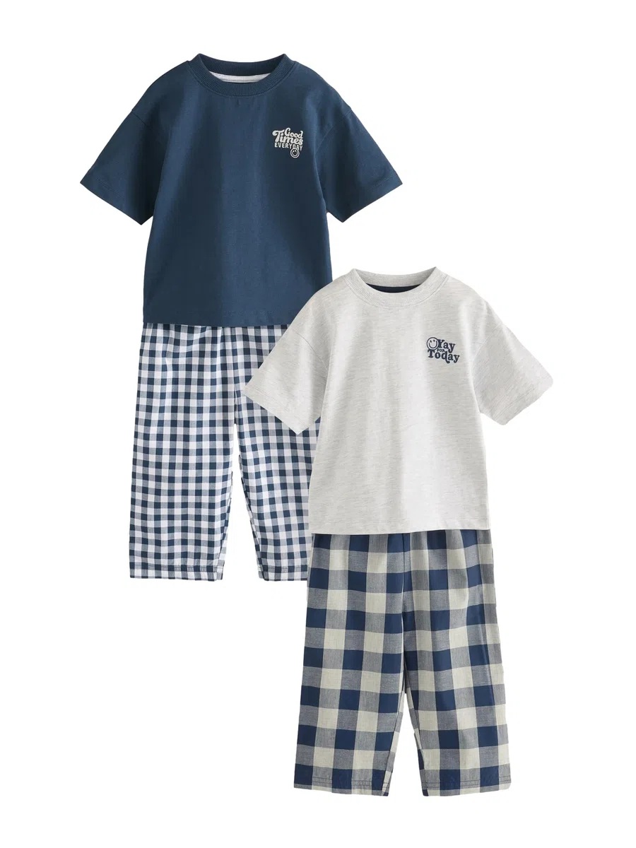 NEXT Jungen Kurzarm-Schlafanzug mit Langer Hose, 2er-Pack