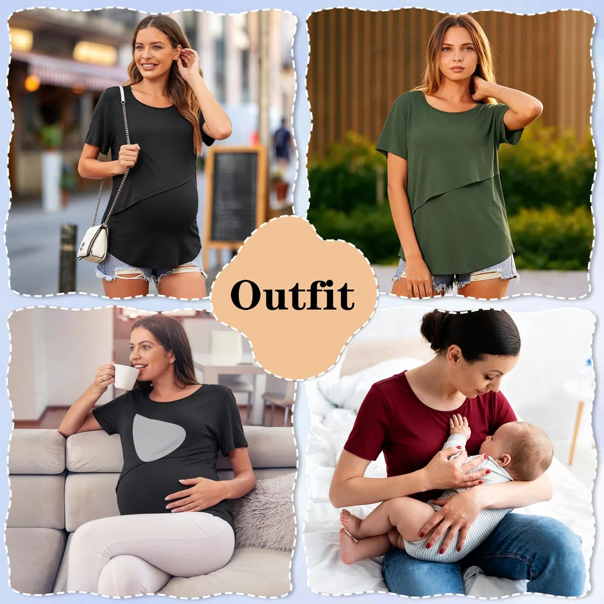 GEEKEO 3er Pack Stilltops Damen, Mode Seitenschlitze Stilltee Kurzen Umstandsmode, Soft Nursing Top für Schwangere, Sommer Damen Stilltop für Schwangere