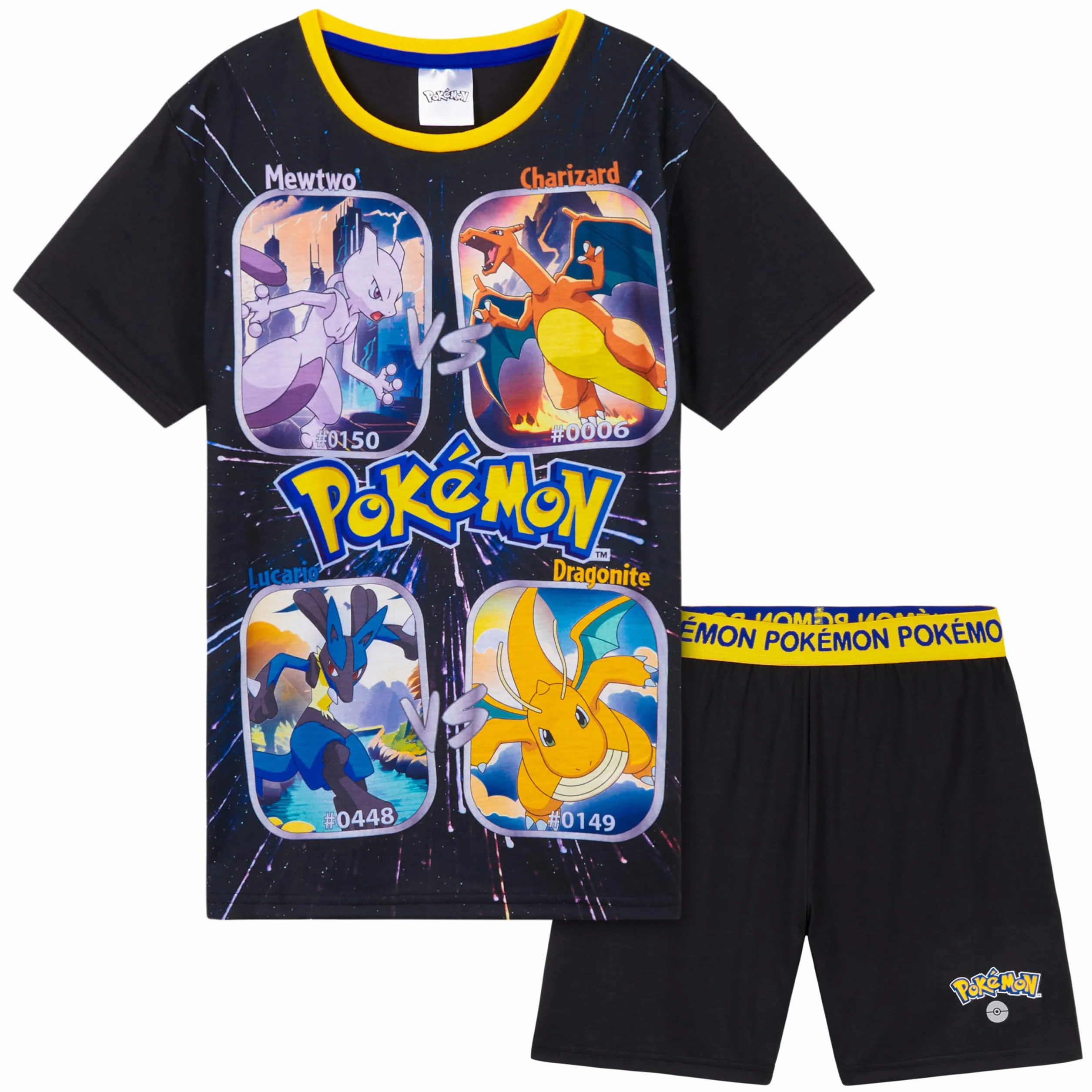Pokemon Schlafanzug Jungen, Sommer Pyjama Set mit T-Shirt und Schlafhose Shorts