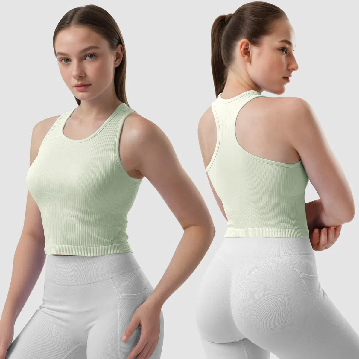 2/3/4er Damen Sport Tops mit integriertem BH Rippiertes Racerback Tank Top Nahtloser Atmungsaktiver Crop Top Camisole für Fitness, Yoga, Gym & Alltag