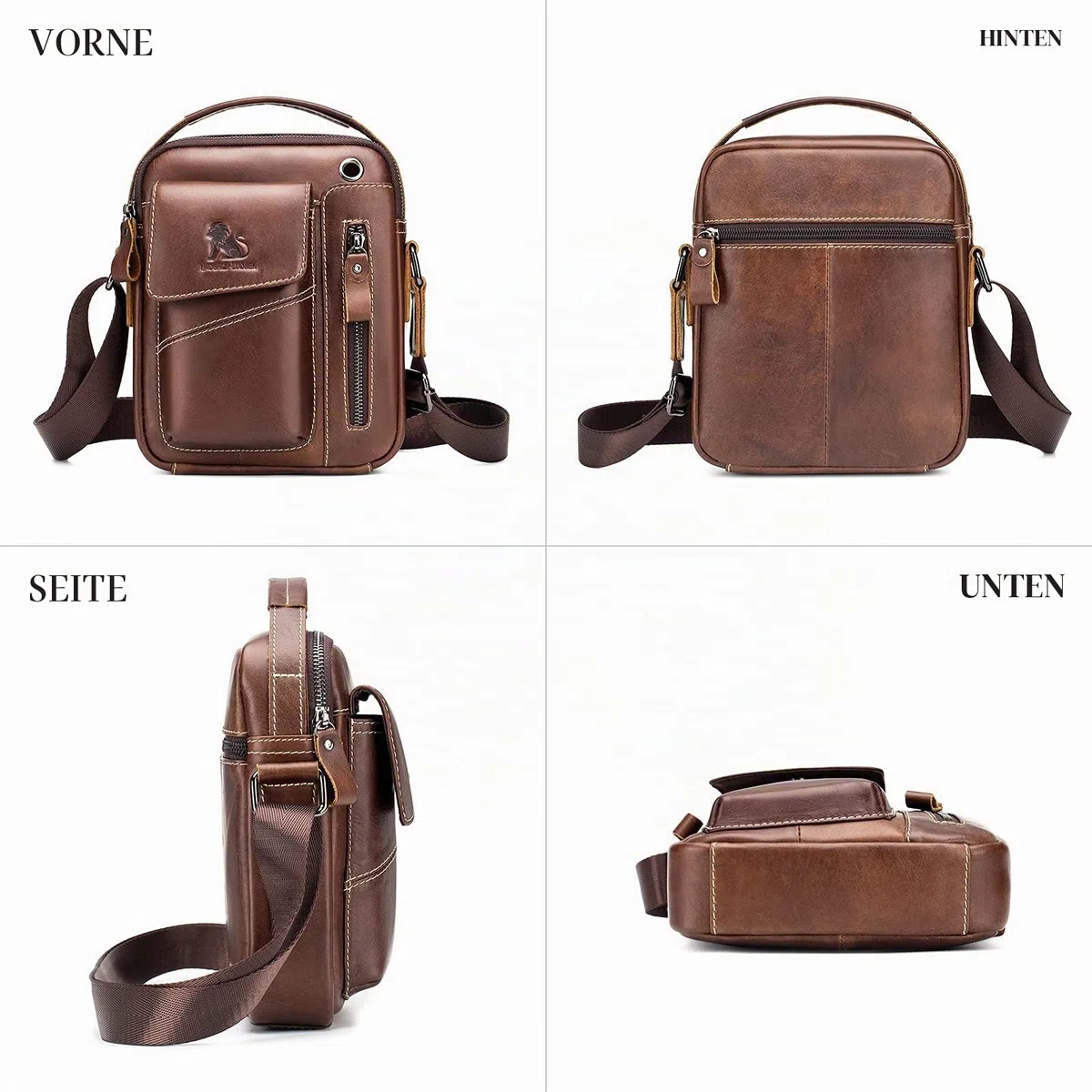 BAIGIO Umhängetasche Herren Leder Schultertasche Vintage Crossbody Bag Messenger Herrentasche zum Umhängen Ledertasche Männer Tasche mit Verstellbarem Gurt für Business Arbeit Reise, Braun