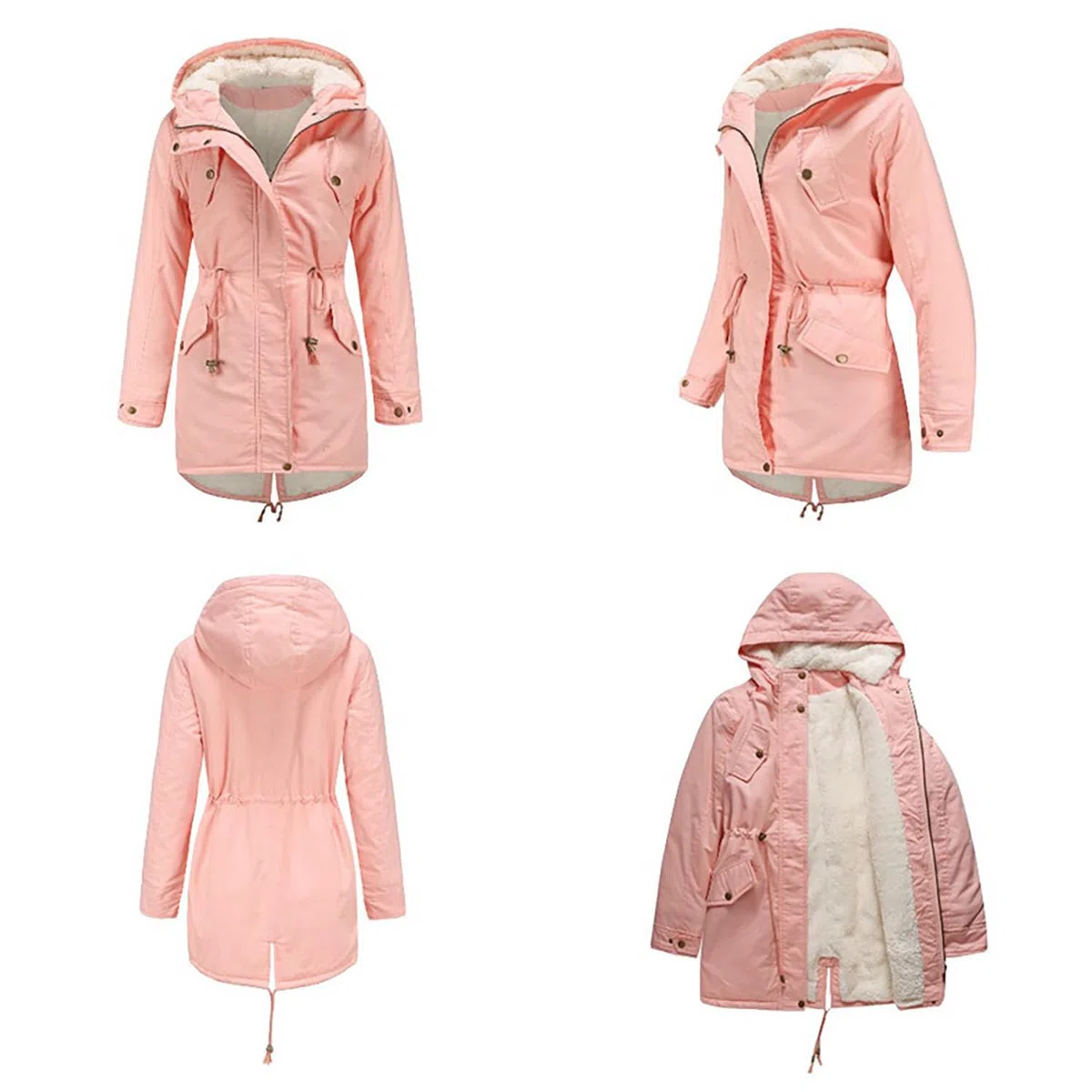 Damen Parka Mantel mit Kapuze Gepolsterte Baumwolljacke Damen Solide Fleece Gefüttert Warme Oberbekleidung für Radfahren, Wandern, Angeln, Bergsteigen,Pink,5XL(Bust:148cm)