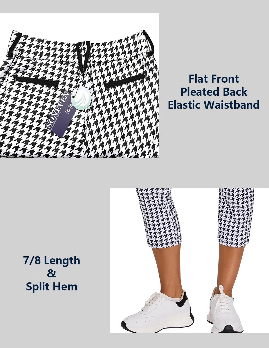 Golfhose Damen 7/8 Golf Hose Stretch mit Rechte Reißverschlusstasche Gürtelschlaufen Soft Golf-Hosen Caprihosen Leichte Jogginghose