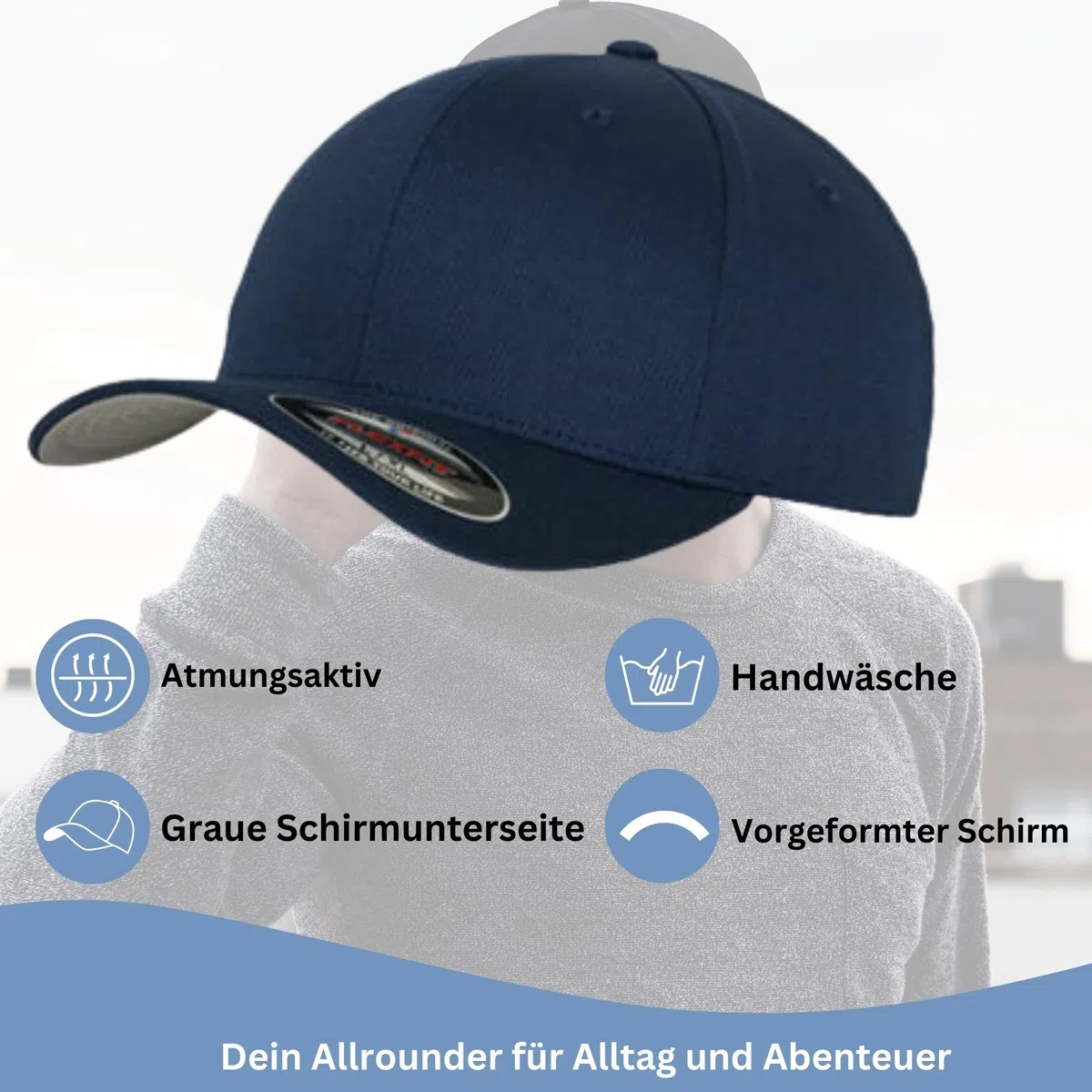 2er Flexfit Unisex Wooly Combed Cap Baseball Caps graue Unterseite S M L XL XXL Basecap Mütze