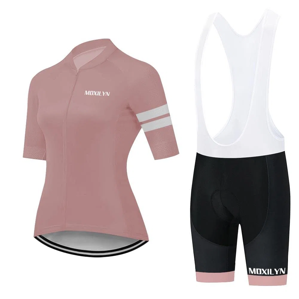 Damen Fahrradtrikot Set, Outdoor Kurzarm Radsport-Shirt+20D Gel Gepolsterte Kurze Hose Fahrradhose Atmungsaktiv Schnelltrocknend