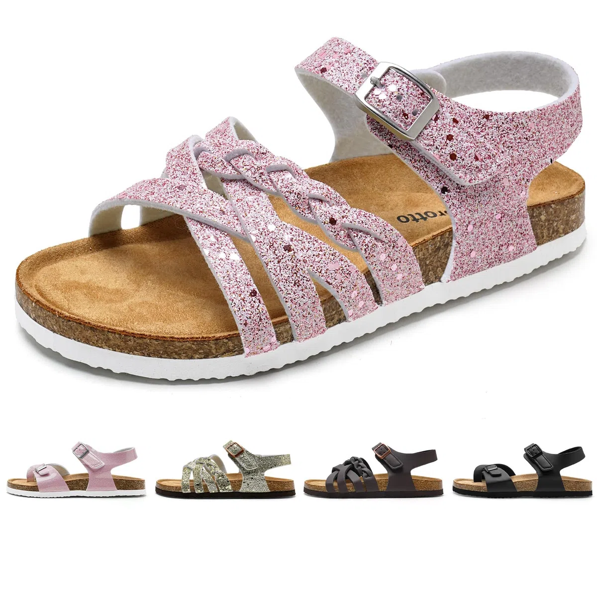 Torotto Sandalen Mädchen Mit Kork Sandals Kinder Pantoffeln Riemen Verstellbare Schnalle Rutschfeste Mit Klettverschluss Sandaletten für Drinnen und Draußen