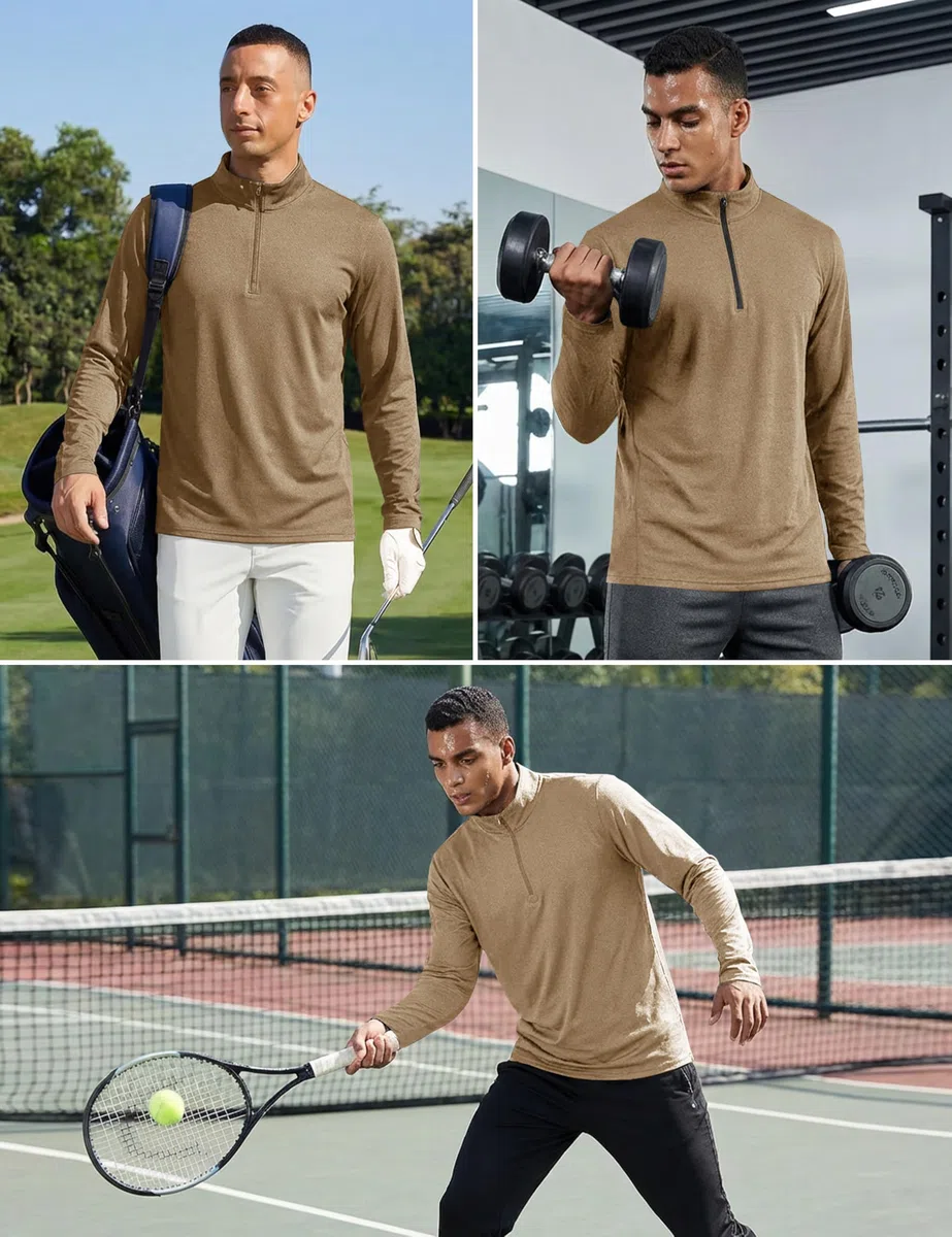 KEFITEVD Herren 1/4 Zip Fleece Pullover Langarm Funktionsshirt Warm Wanderpullover Atmungsaktiv Sportshirt Ski Fahrrad Shirt