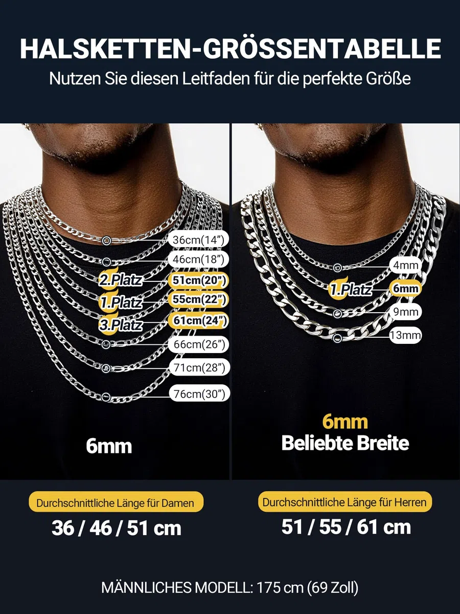 PROSTEEL Herren Halskette Figaro Kette Edelstahl Ketten Silber/Gold/Schwarz Breite 4mm/6mm/9mm/13mm Länge 36-76cm Schmuck für Männer