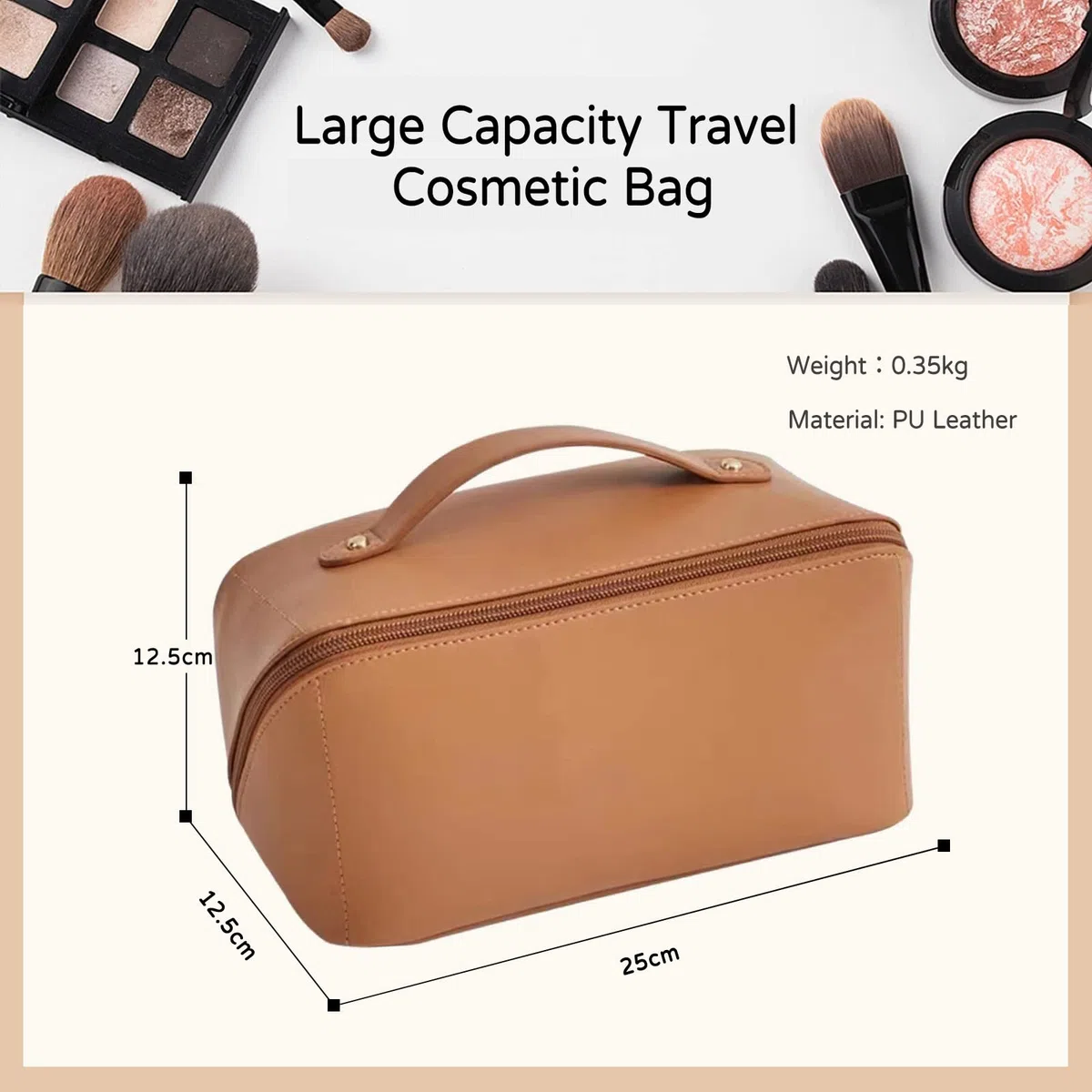 CORIOS Große Kapazität Kosmetiktasche Wasserdicht Kulturtasche Leder Schminktasche Multifunktions Kulturbeutel Tragbare Make-up-Tasche für Damenkosmetik Accessoires und Toilettenartikel Braun