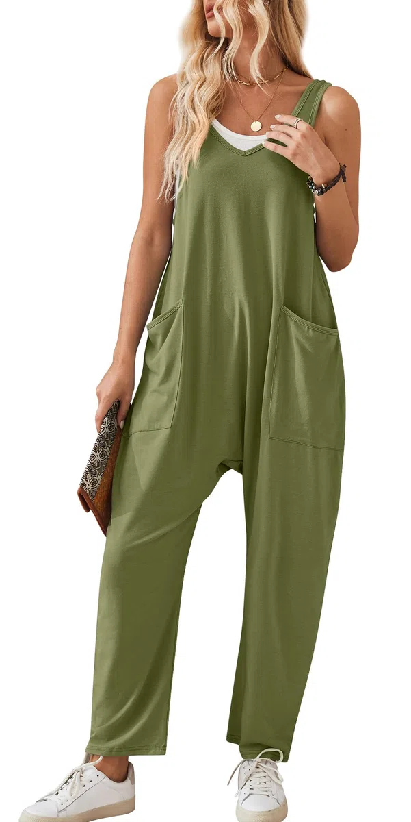 Panegy Damen Strick Latzhose Lässig Baggy Latzhose Ärmellose Träger Rompers mit Taschen Lose Baumwolle Latzhosen Jumpsuits