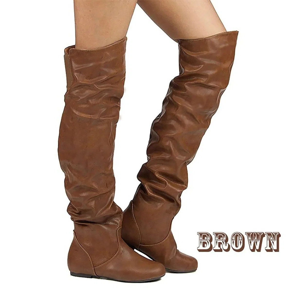 Overknees Stiefel Damen Stiefel Damen Sexy Stilvolle klassische Overknee-Westernstiefel mit runder Zehenpartie niedrigem Absatz. Overknee-Stiefel mit runder Zehenpartie Plateau Stiefel Damen Vintage